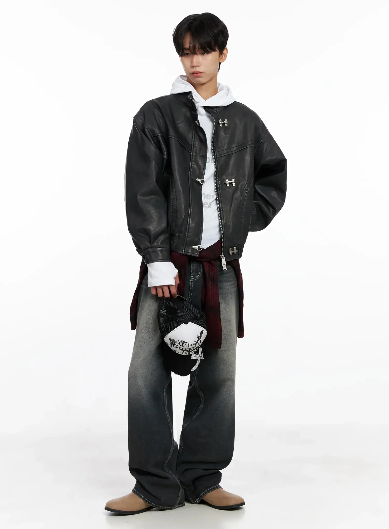 Men's Faux Leather Toggle Buckle Jacket IO517 - Image 2