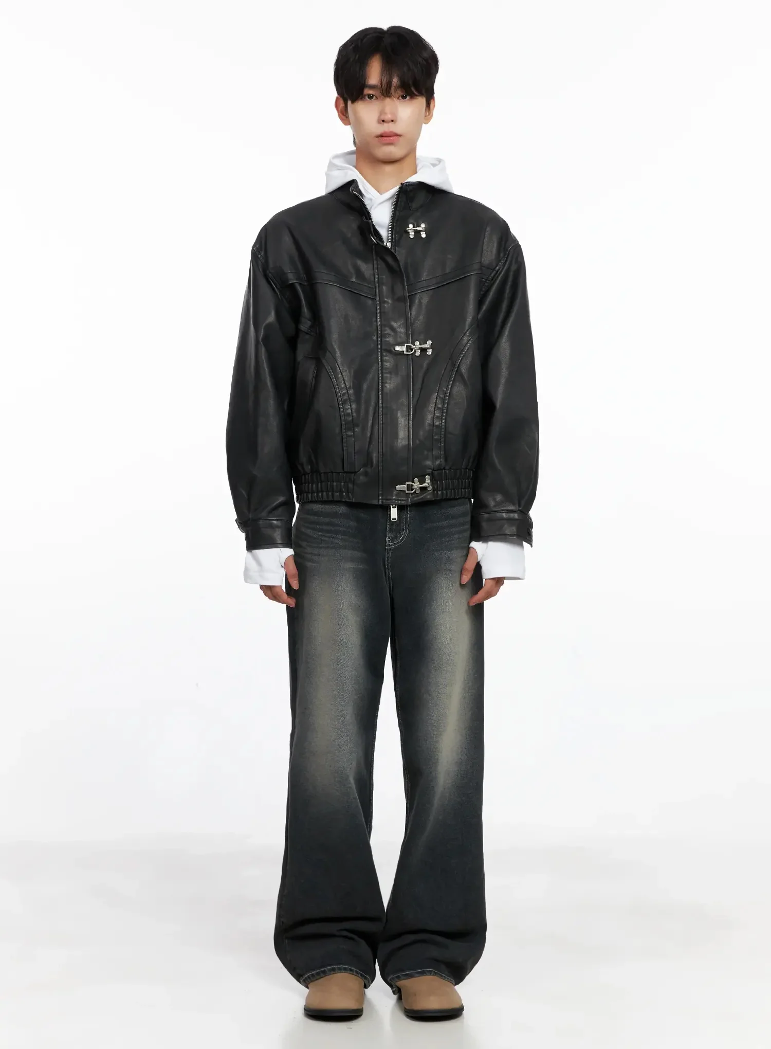 Men's Faux Leather Toggle Buckle Jacket IO517 - Image 6