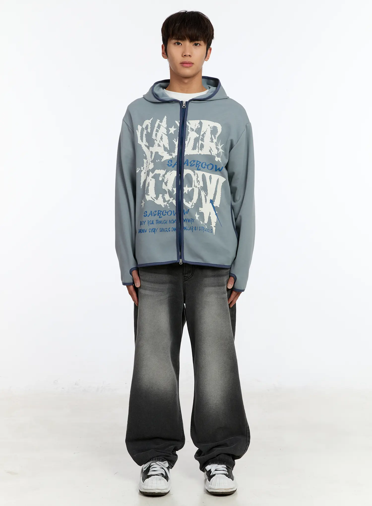 Men's Fingerhole Graphic Zip-Up Hoodie IM530 - Image 3