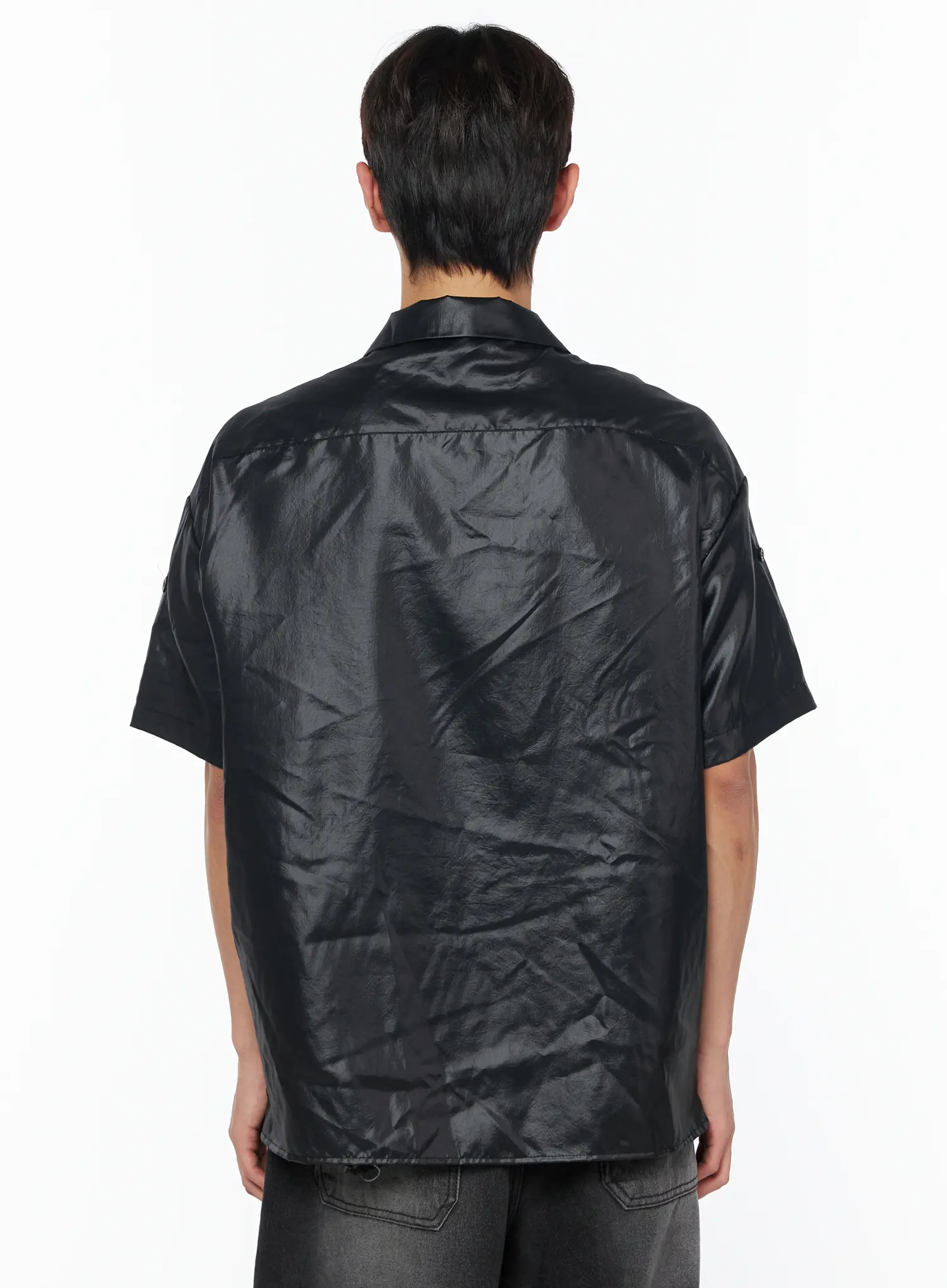 Men's Glossy Open Collar Short Sleeve Button-Up Shirt IU510 - Image 5