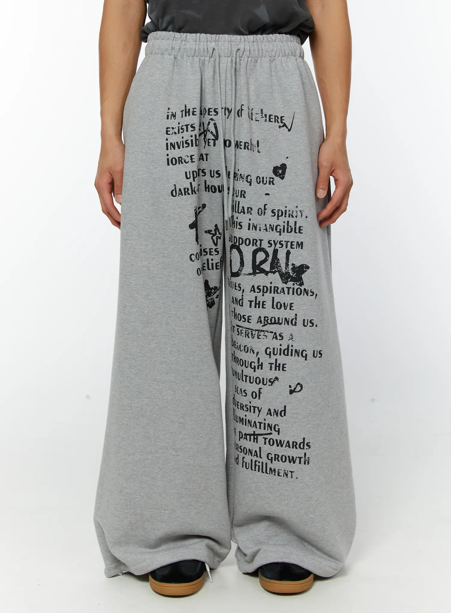 Men's Graphic Wide Leg Sweatpants (Gray) IY513