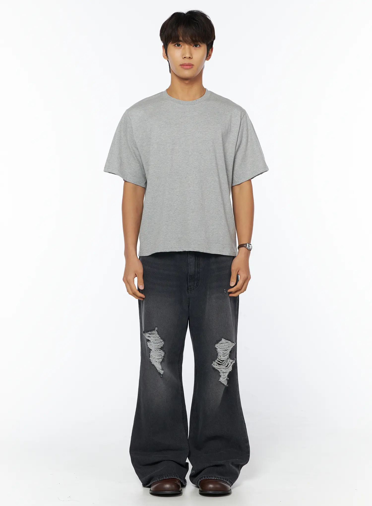 Men's Gray Short Sleeve T-Shirt IU503 - Image 3