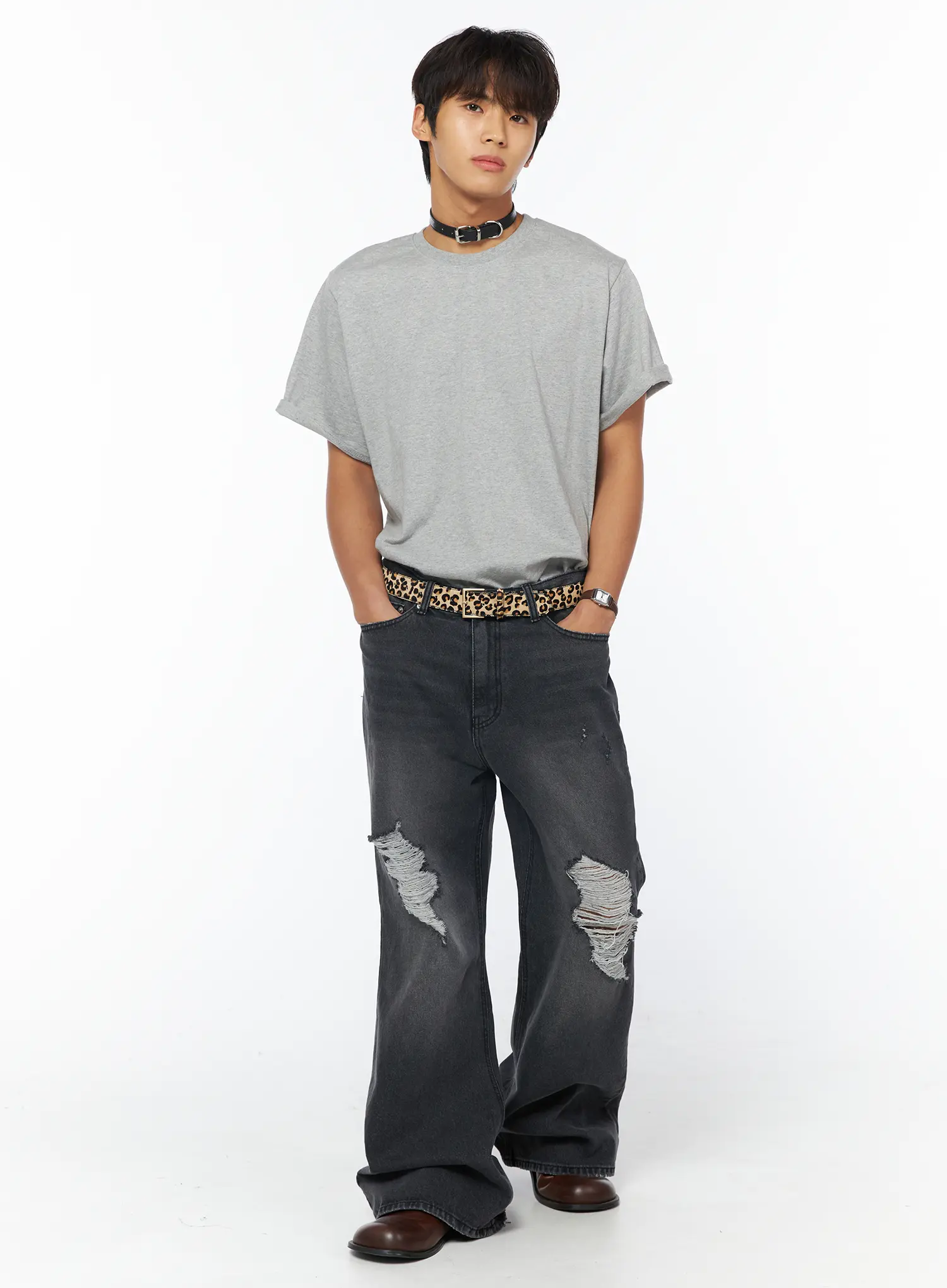 Men's Gray Short Sleeve T-Shirt IU503 - Image 7