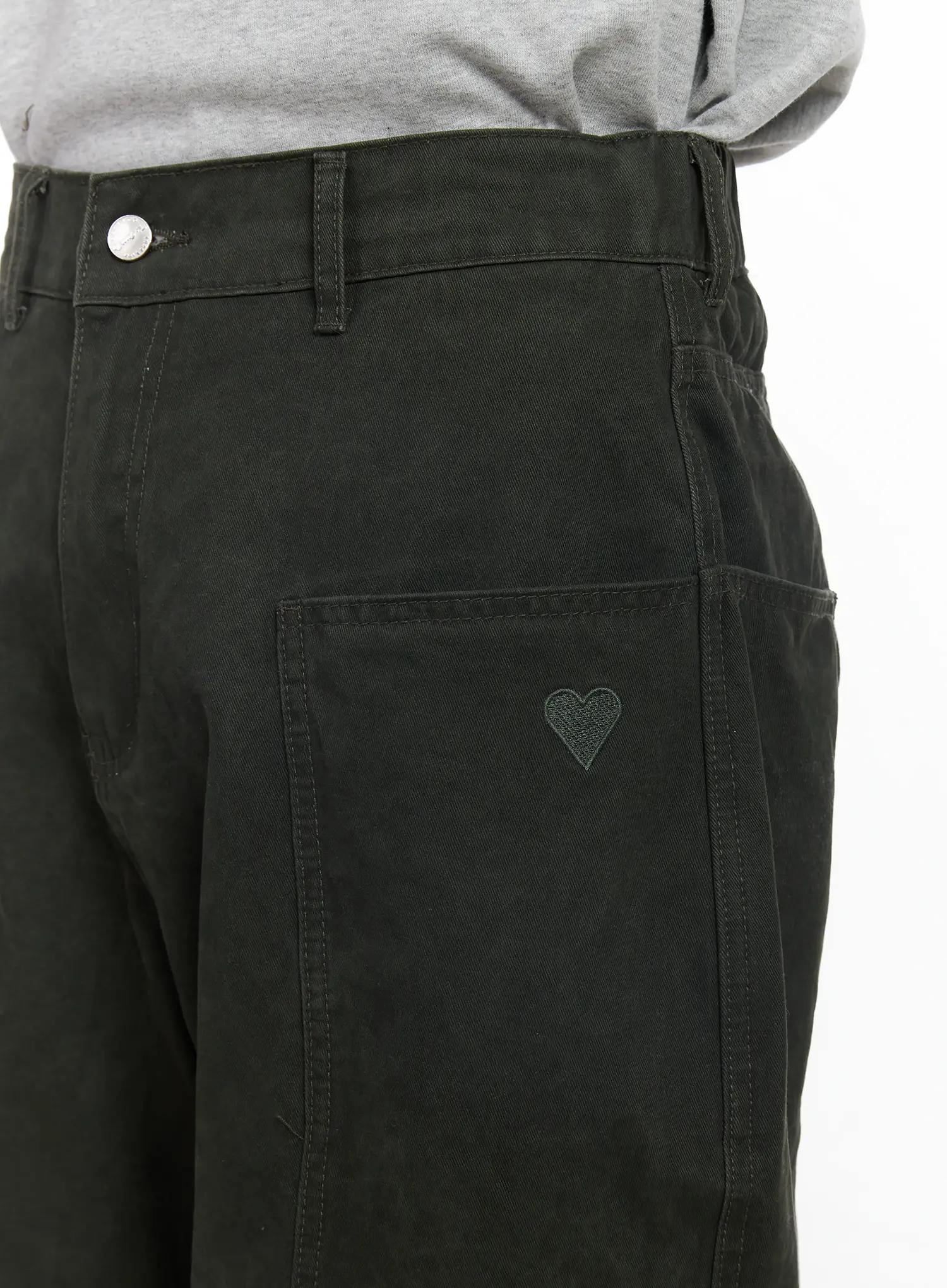 Men's Heart Embroidered Wide Cotton Pants IJ521 - Image 2