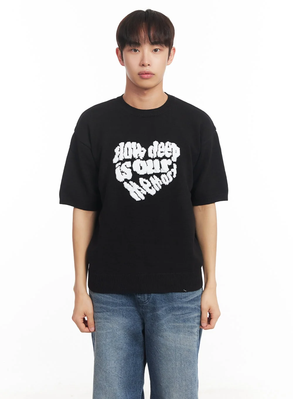 Men's Heart Graphic Short Sleeve Sweater IA521 - Image 15