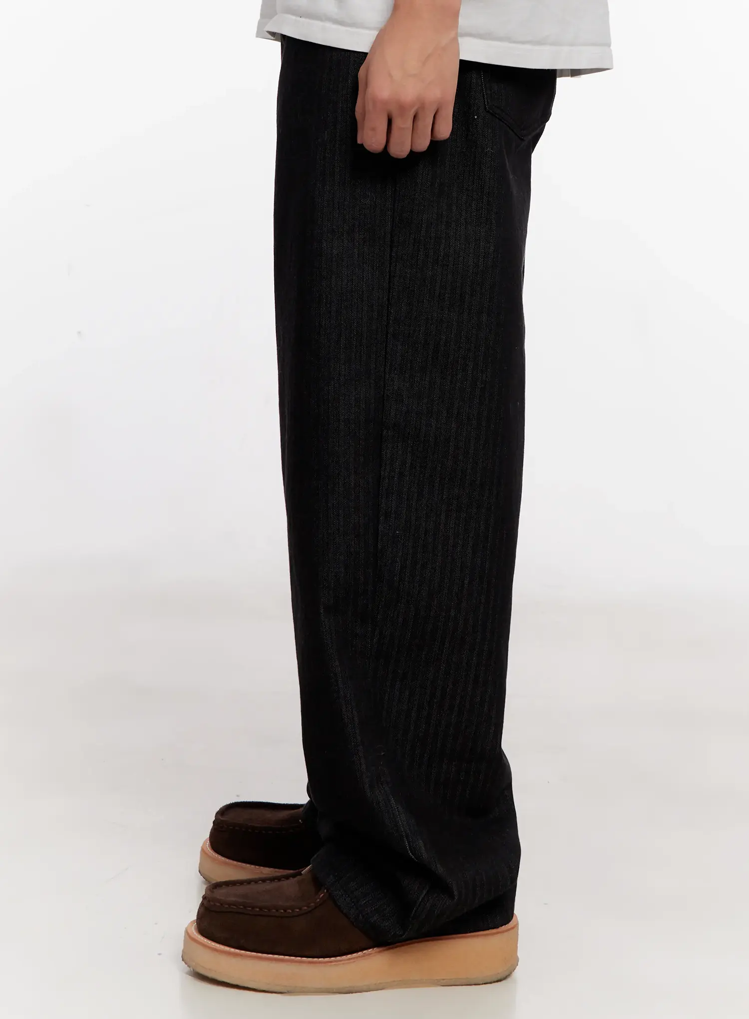 Men's Herringbone Wide-Leg Jeans (Black) IO523 - Image 6