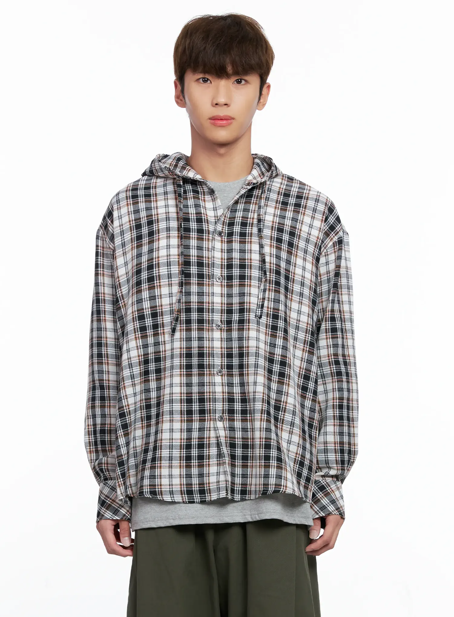 Men's Hooded Plaid Shirt IO506 - Image 12