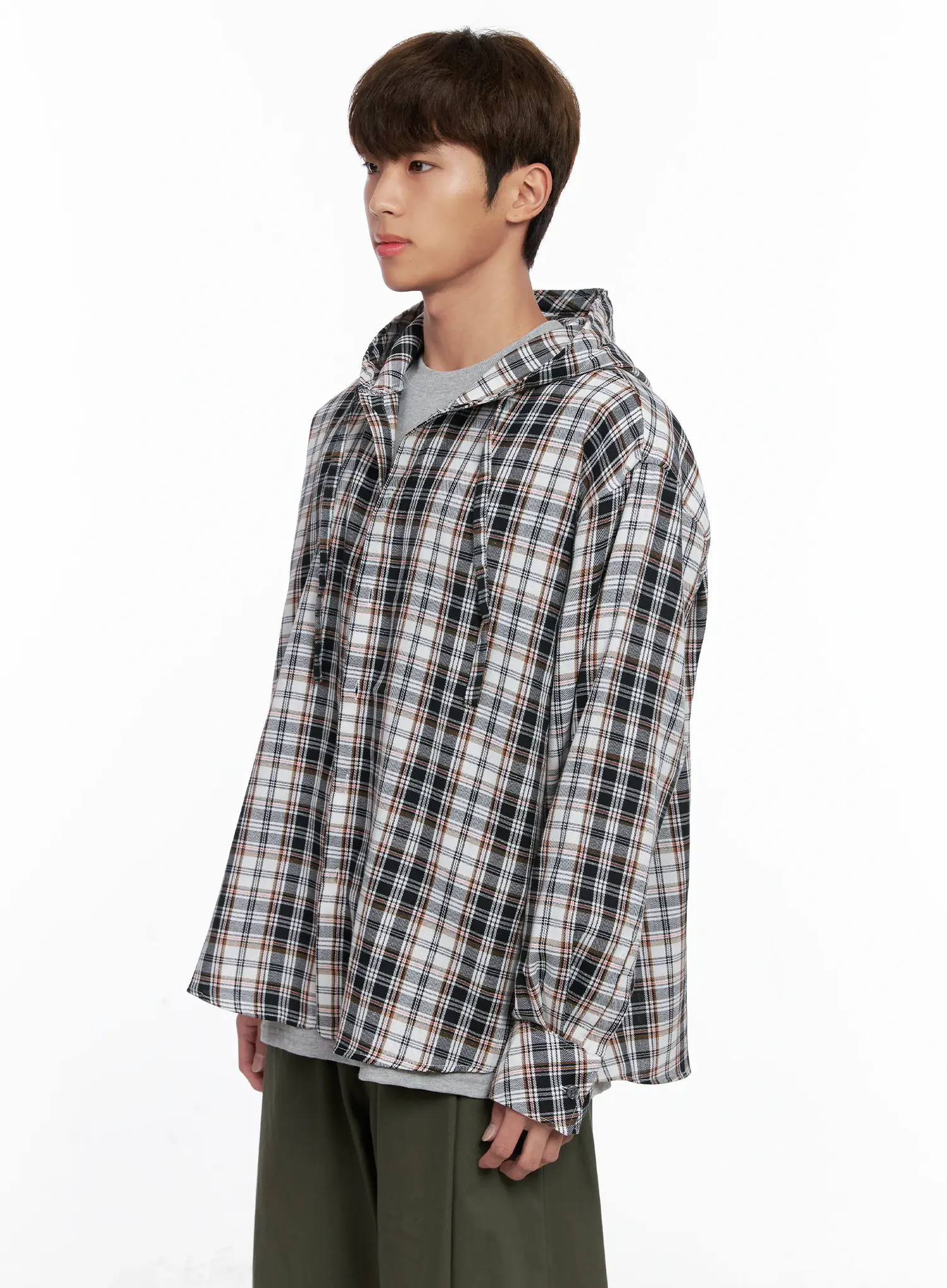 Men's Hooded Plaid Shirt IO506 - Image 4