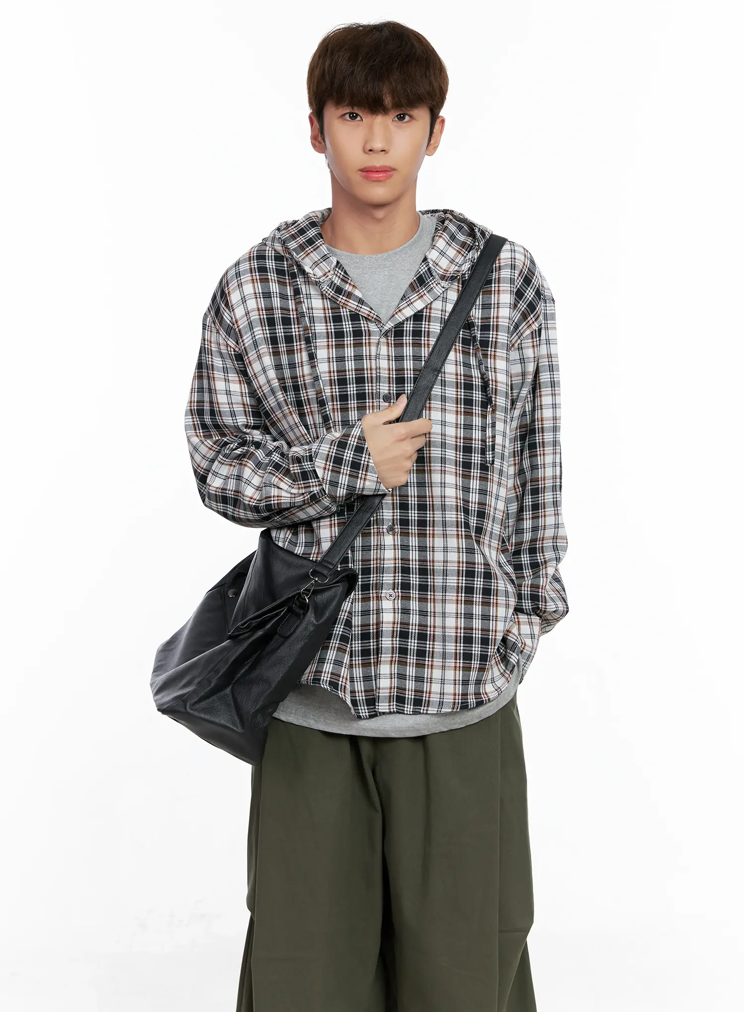 Men's Hooded Plaid Shirt IO506 - Image 8