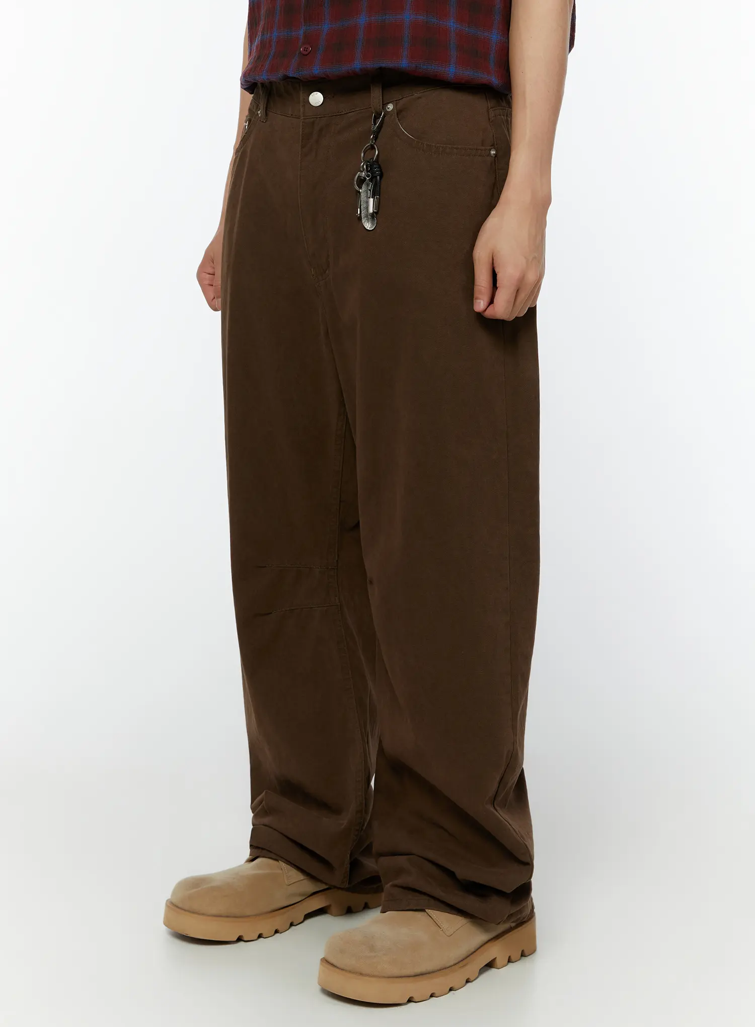 Men's Keychain Detail Curved Cotton Pants IU515 - Image 6