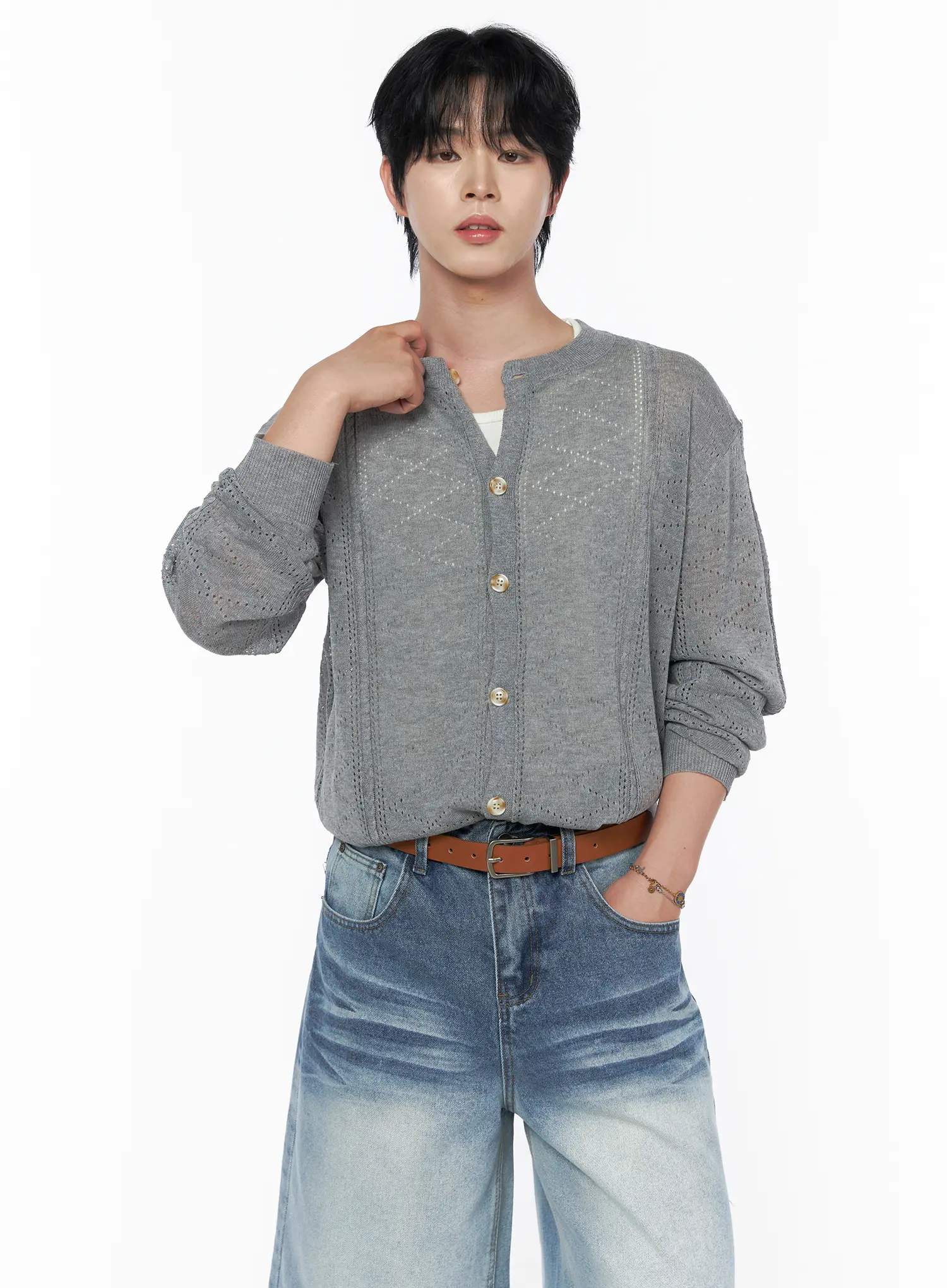 Men's Knit Button-Up Cardigan IU523 - Image 7