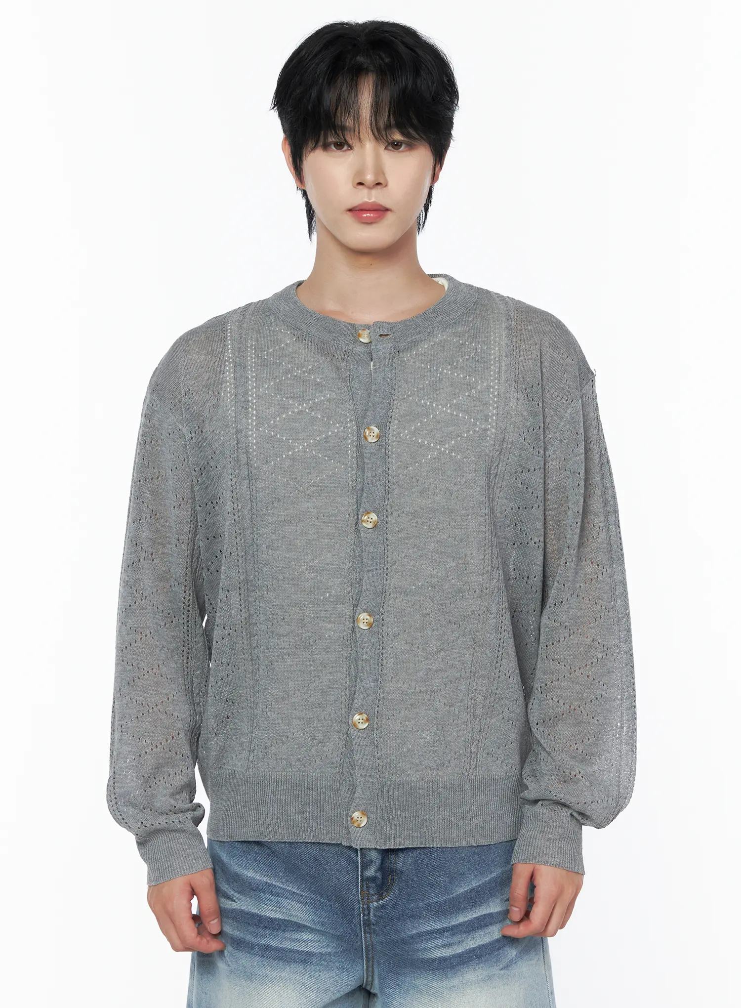 Men's Knit Button-Up Cardigan IU523 - Image 9