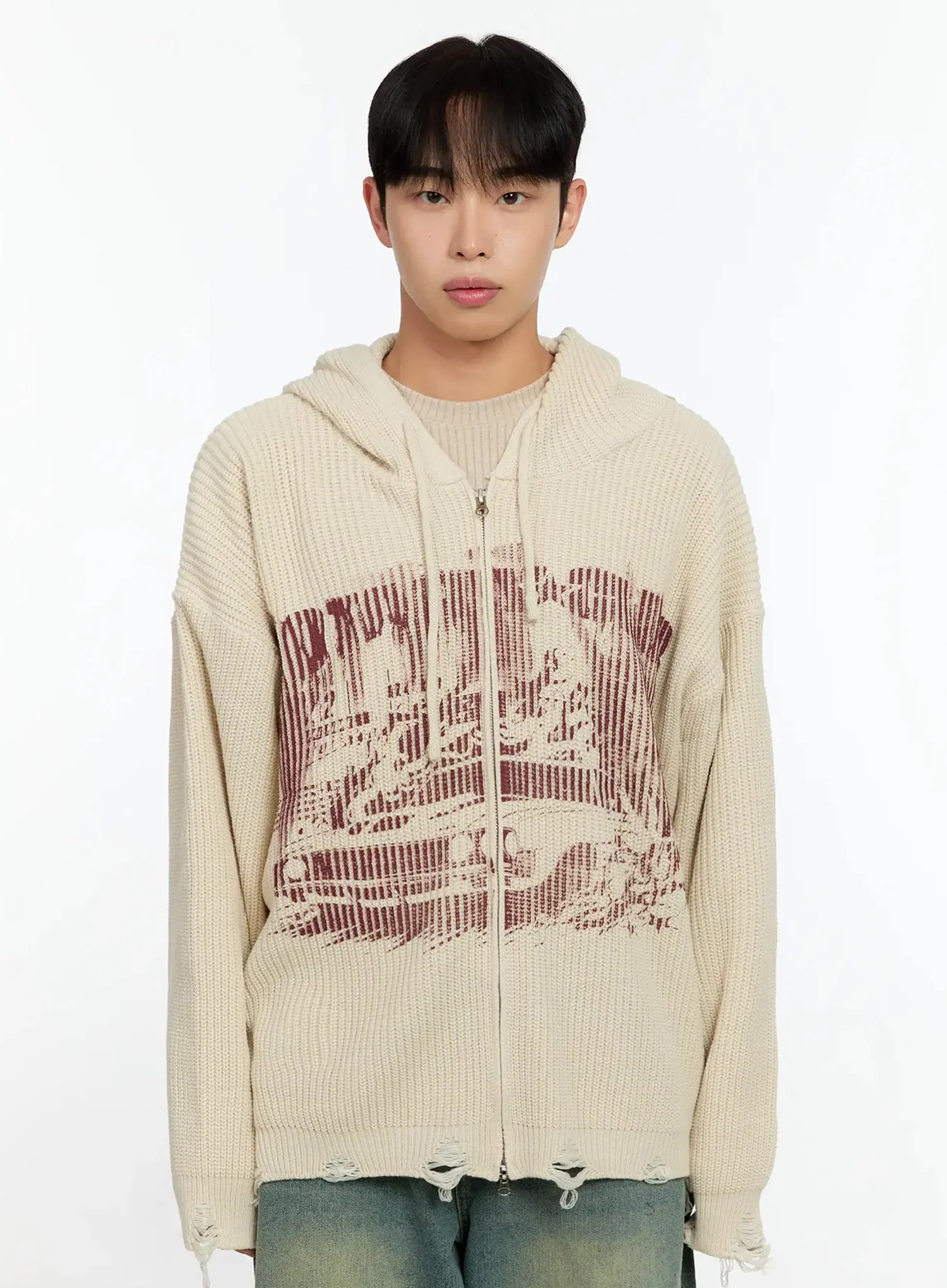 Men's Laser-Printed Knit Hooded Zip-Up IN525 - Image 17