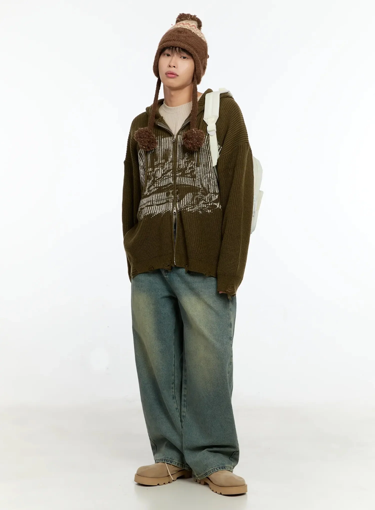 Men's Laser-Printed Knit Hooded Zip-Up IN525 - Image 3