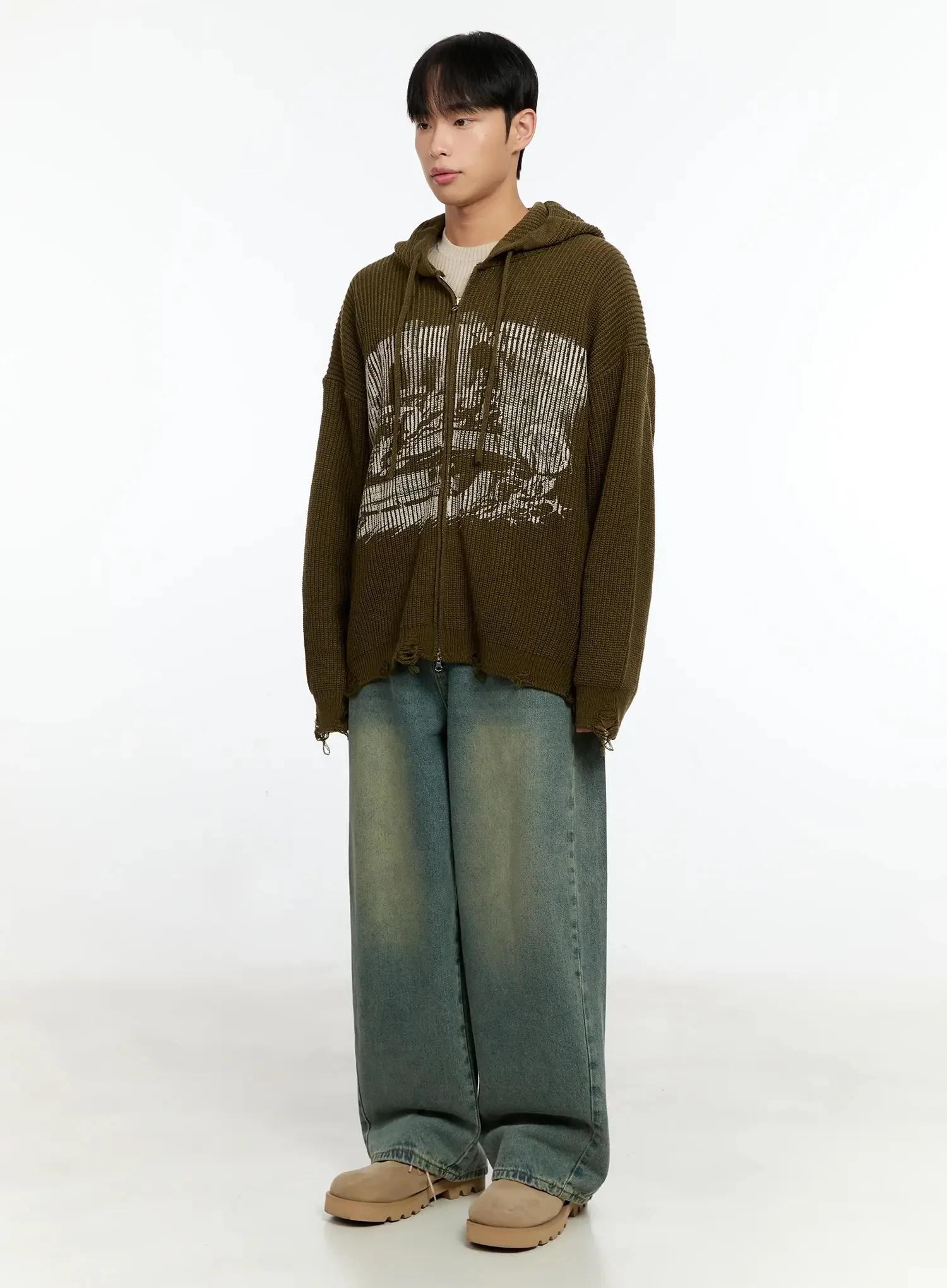 Men's Laser-Printed Knit Hooded Zip-Up IN525 - Image 7
