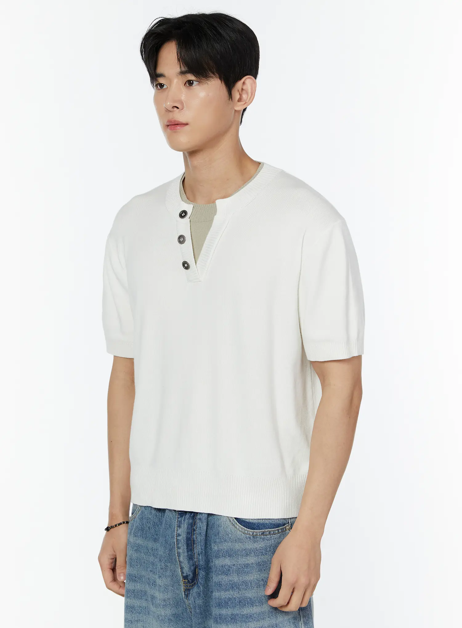 Men's Layered Henley Neck Short Sleeve Knit IU504 - Image 4