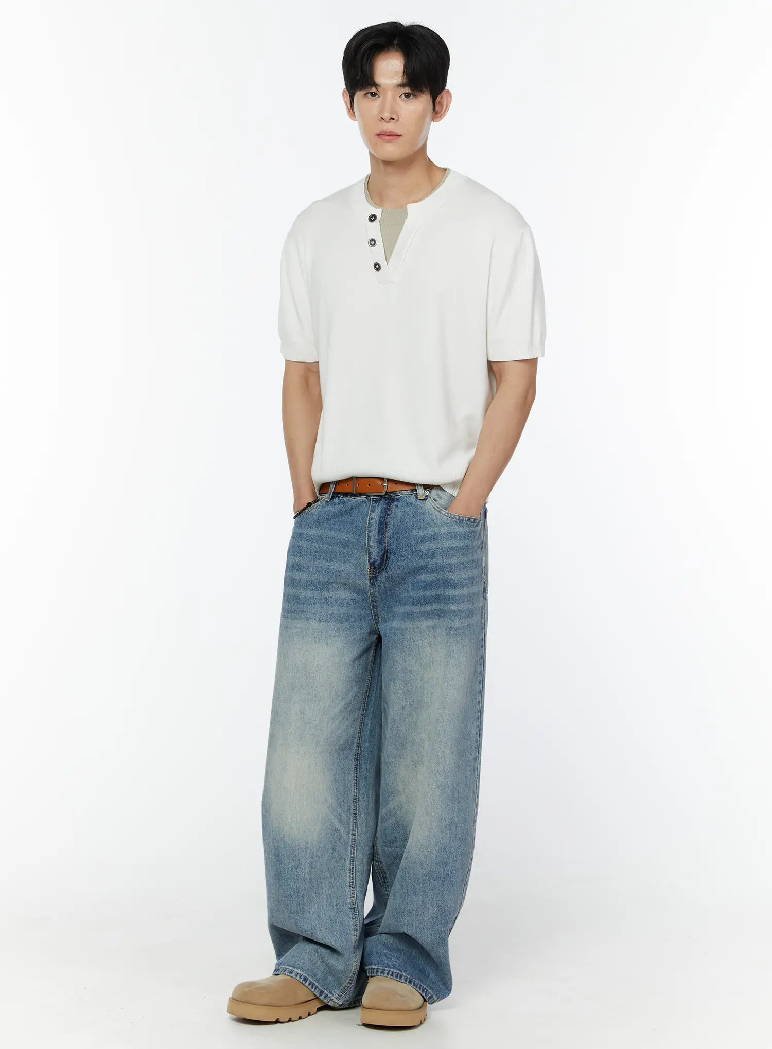 Men's Layered Henley Neck Short Sleeve Knit IU504 - Image 7