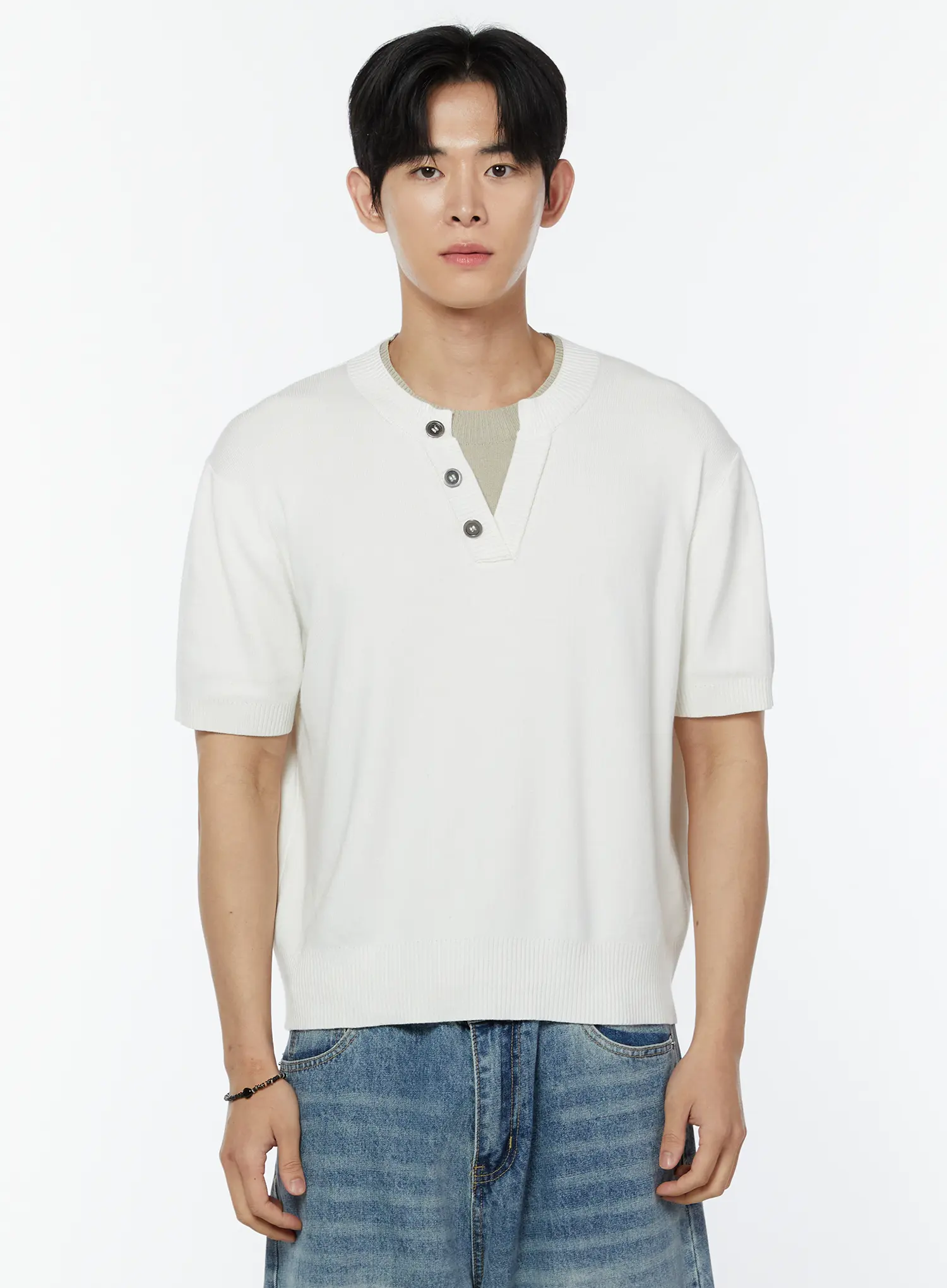 Men's Layered Henley Neck Short Sleeve Knit IU504 - Image 8