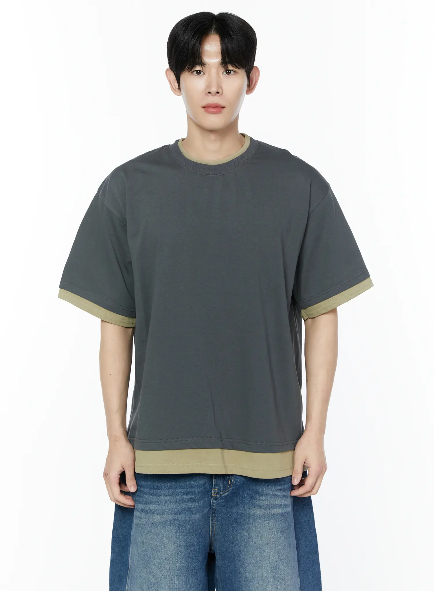 Men's Layered Oversized T-Shirt IA527 - Image 13