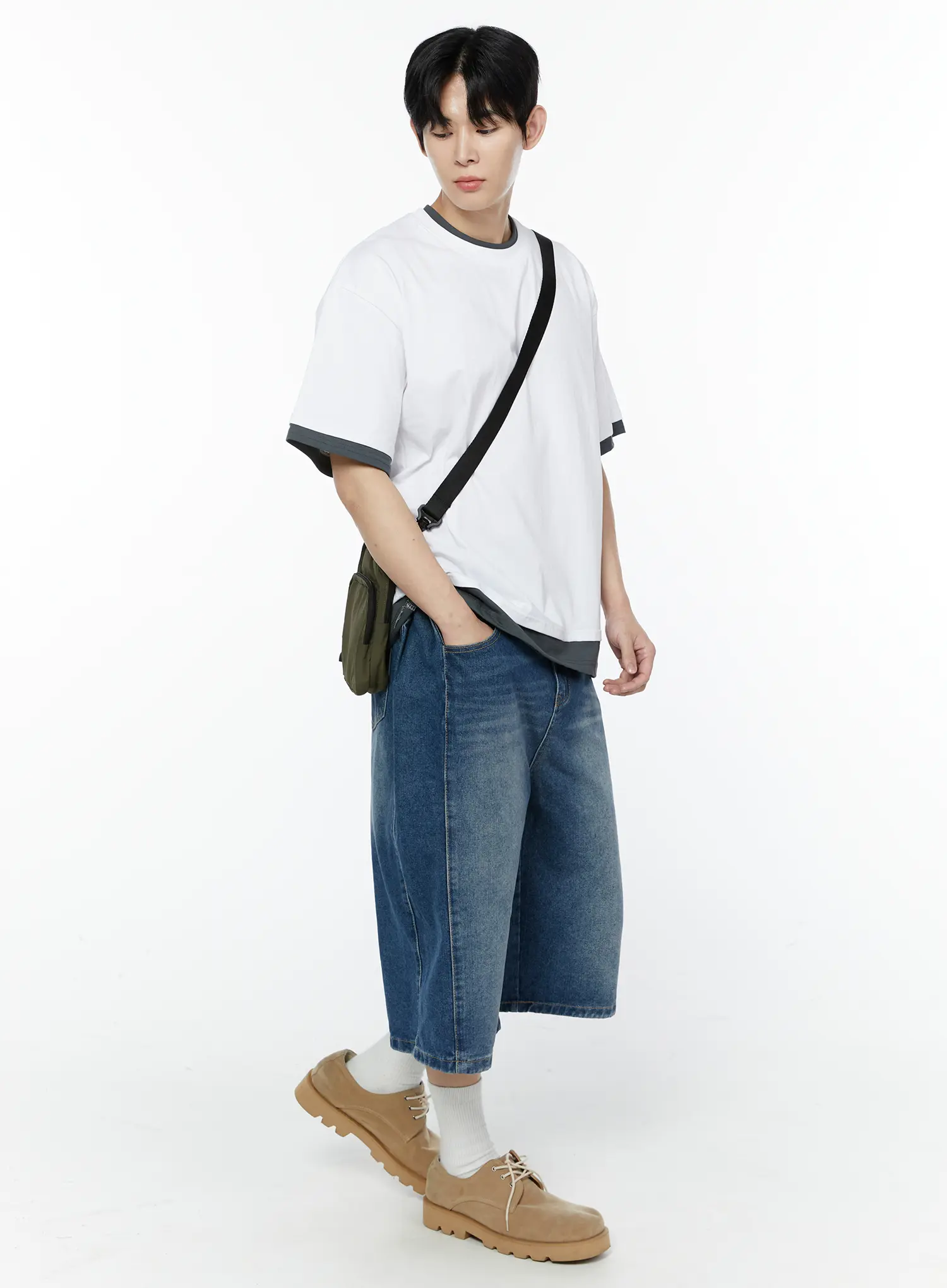 Men's Layered Oversized T-Shirt IA527 - Image 2