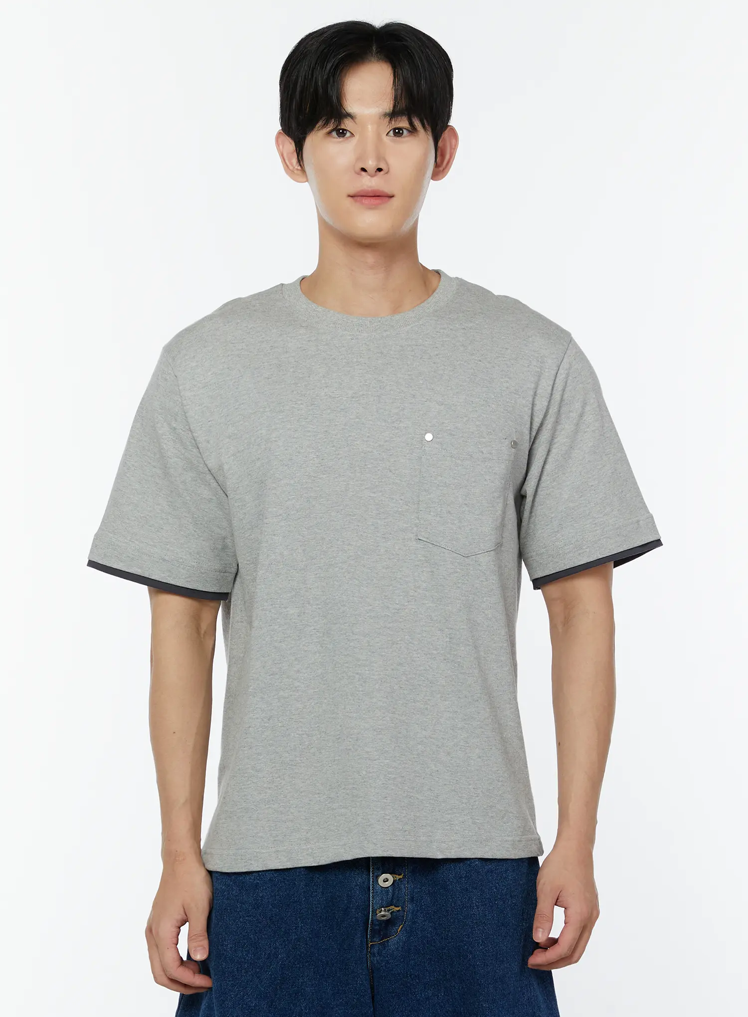 Men's Layered Semi Crop T-Shirt With Pocket IU504 - Image 8