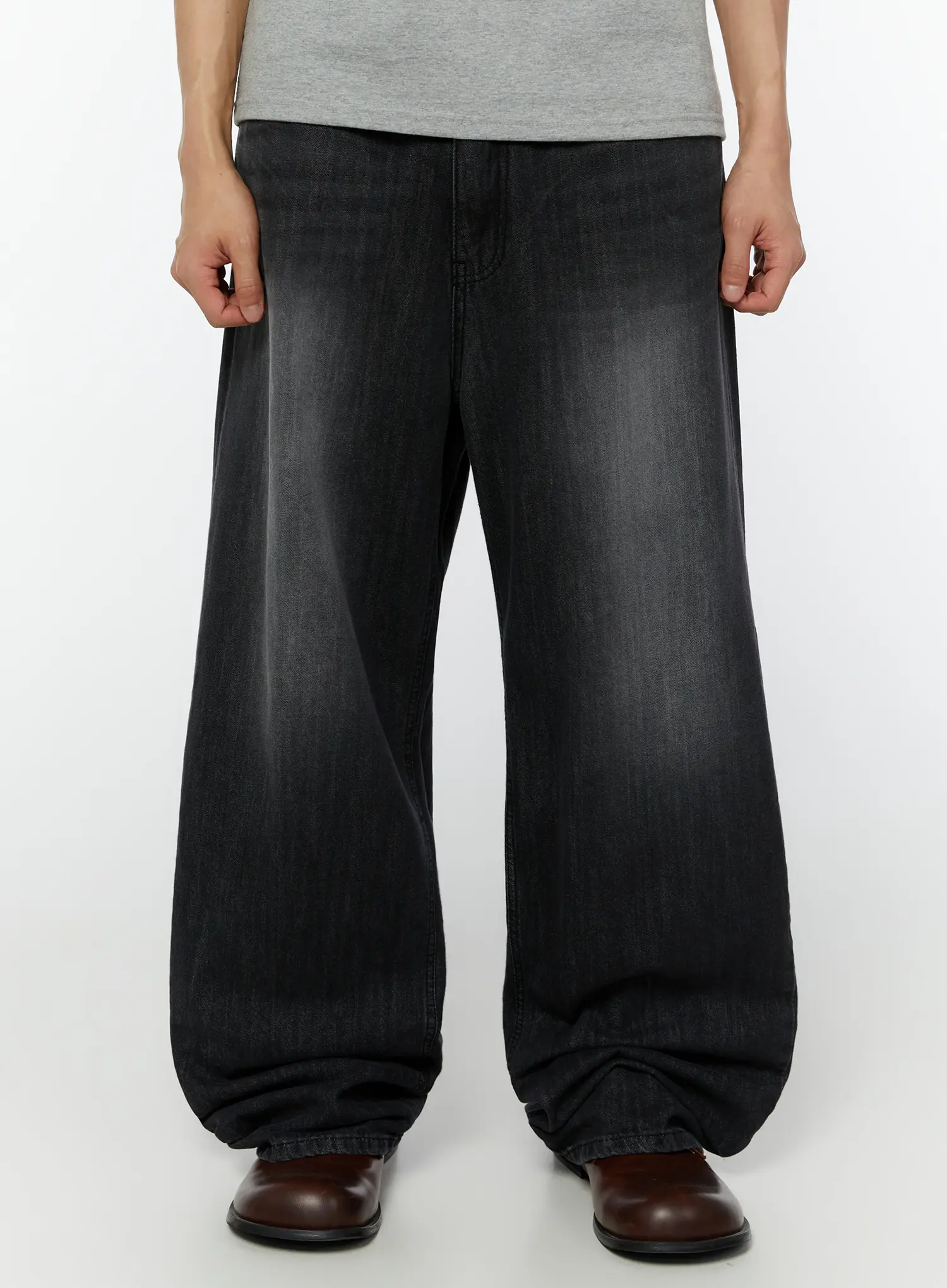 Men's Linen Wide Leg Jeans (Black) IU516