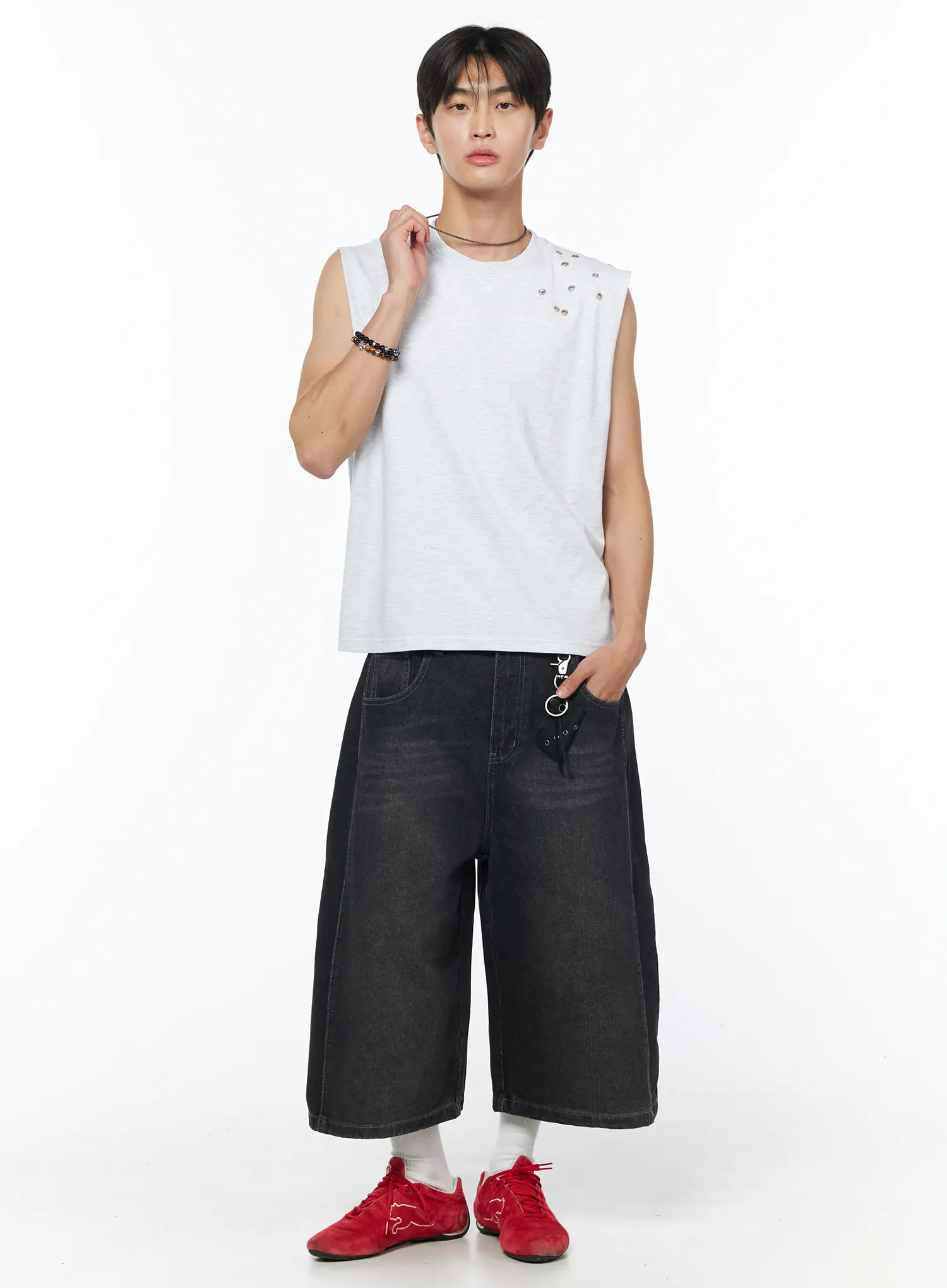 Men's Long Bermuda Cropped Jeans IU510 - Image 8