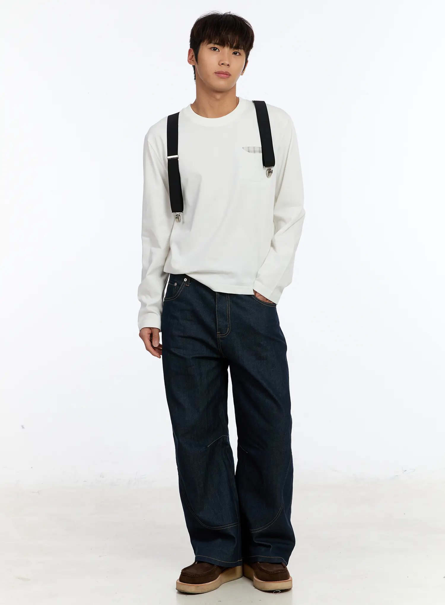 Men's Long Sleeve Tee with Plaid Pocket IM530 - Image 2