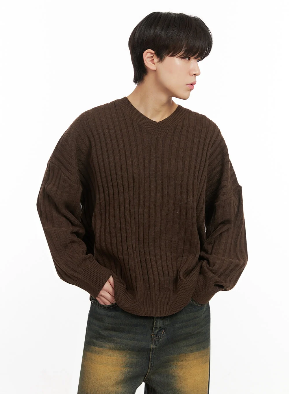Men's Loose-Fit V-Neck Sweater IJ517 - Image 4