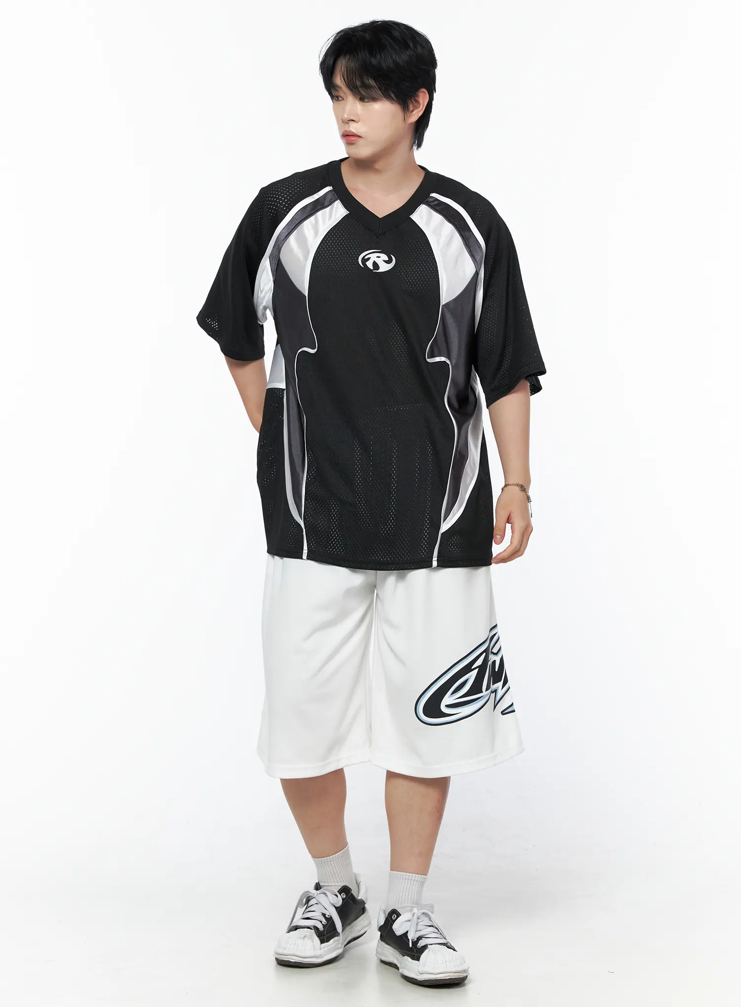 Men's Mesh Contrast V-Neck T-Shirt IU523 - Image 8