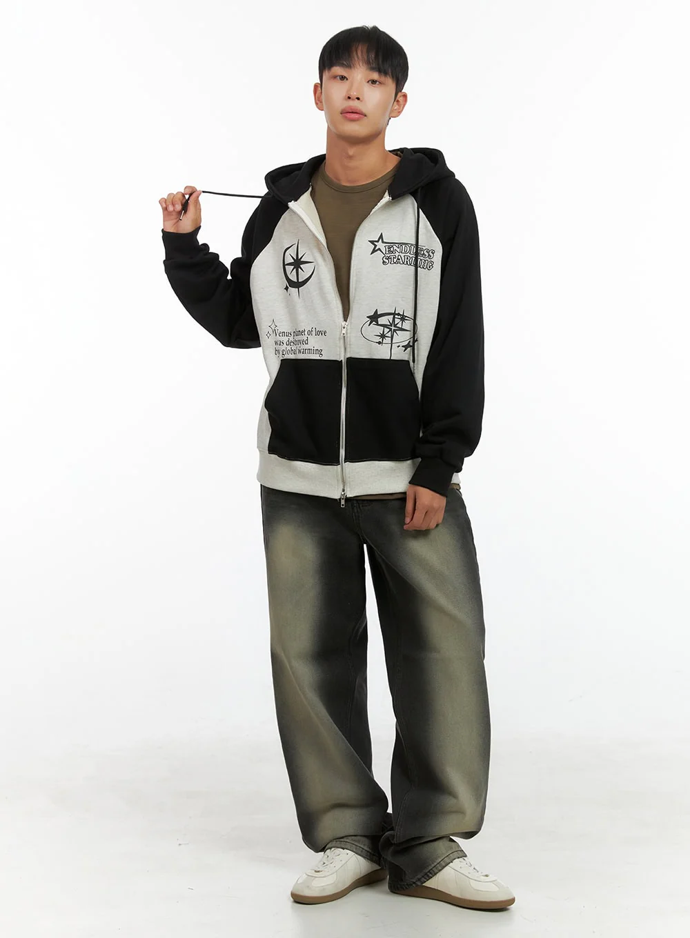 Men's Mixed Color Graphic Zip-Up Cotton Hoodie IS420 - Image 7