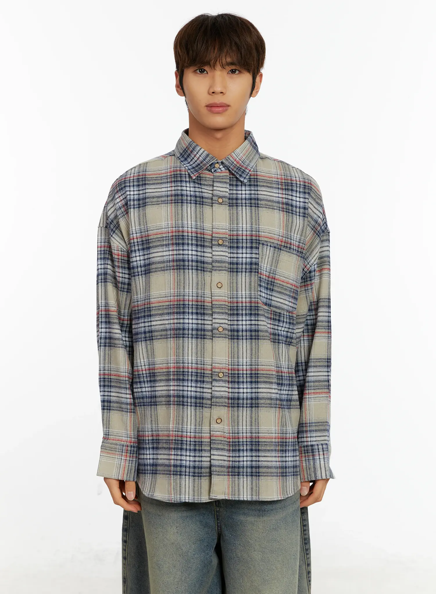 Men's Oversized Plaid Shirt ID524 - Image 12