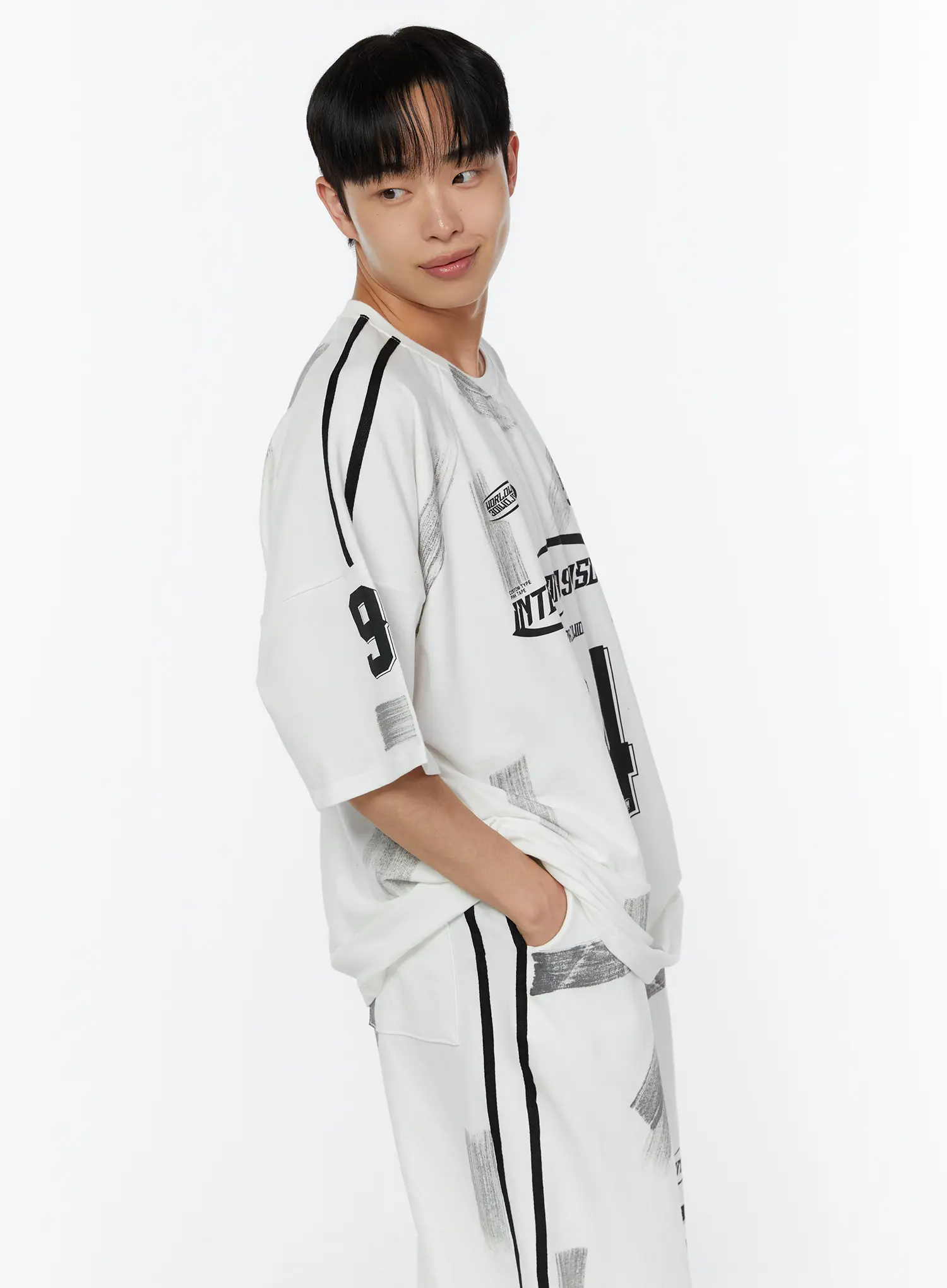 Men's Oversized Sports Graphic Shirt (White) IU518 - Image 2