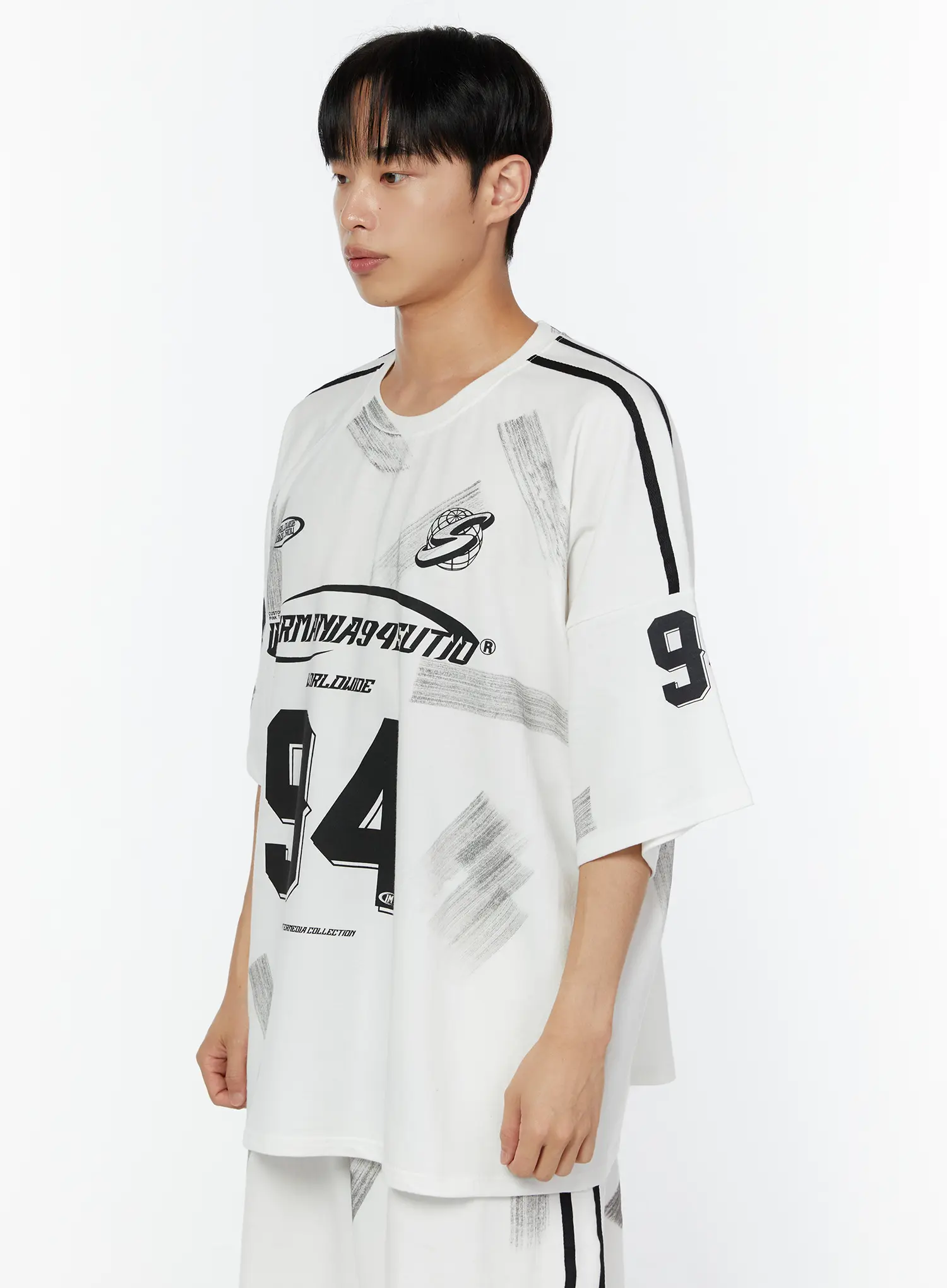 Men's Oversized Sports Graphic Shirt (White) IU518 - Image 4