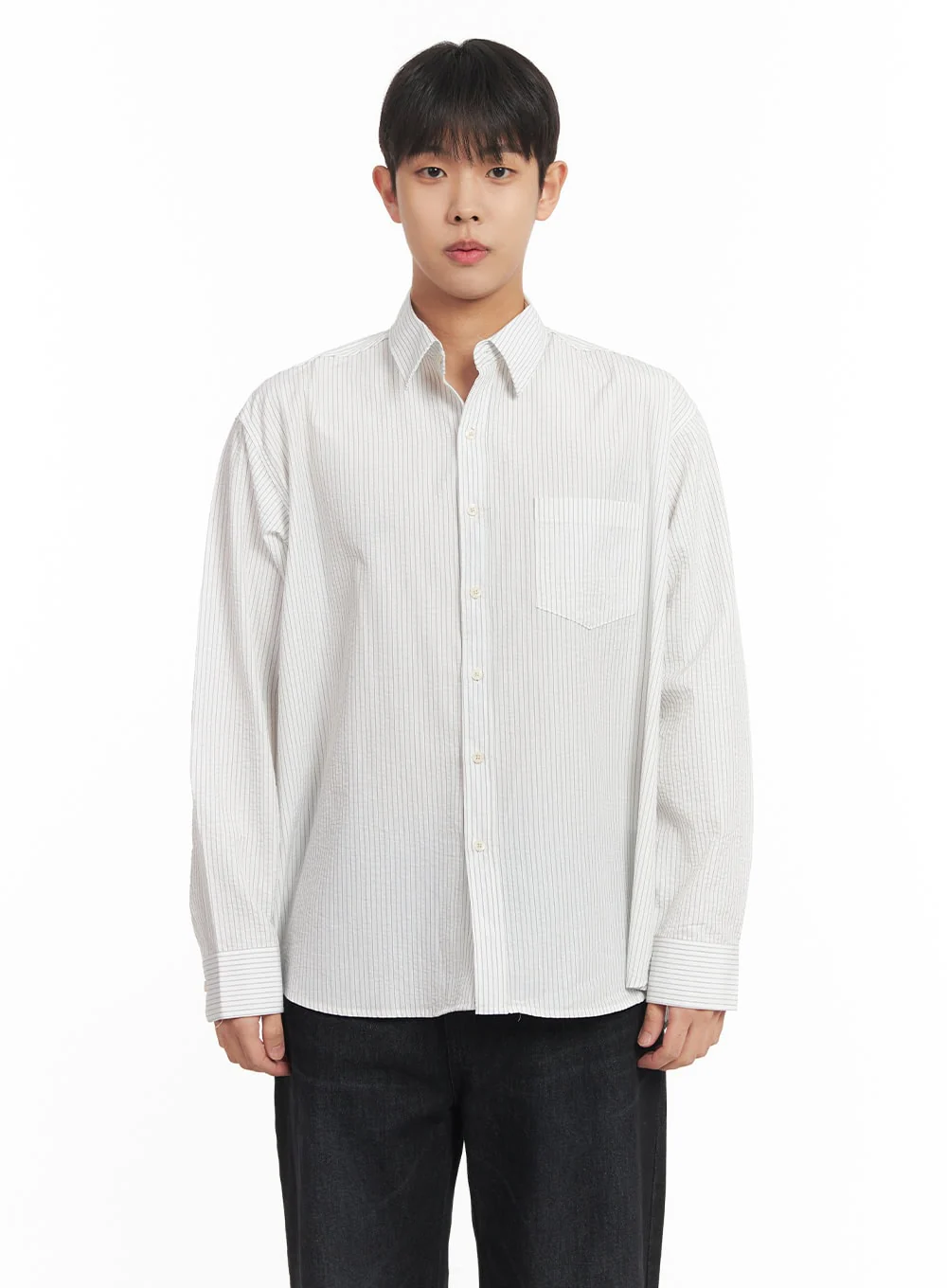 Men's Oversized Stripe Collared Shirt IM514 - Image 14