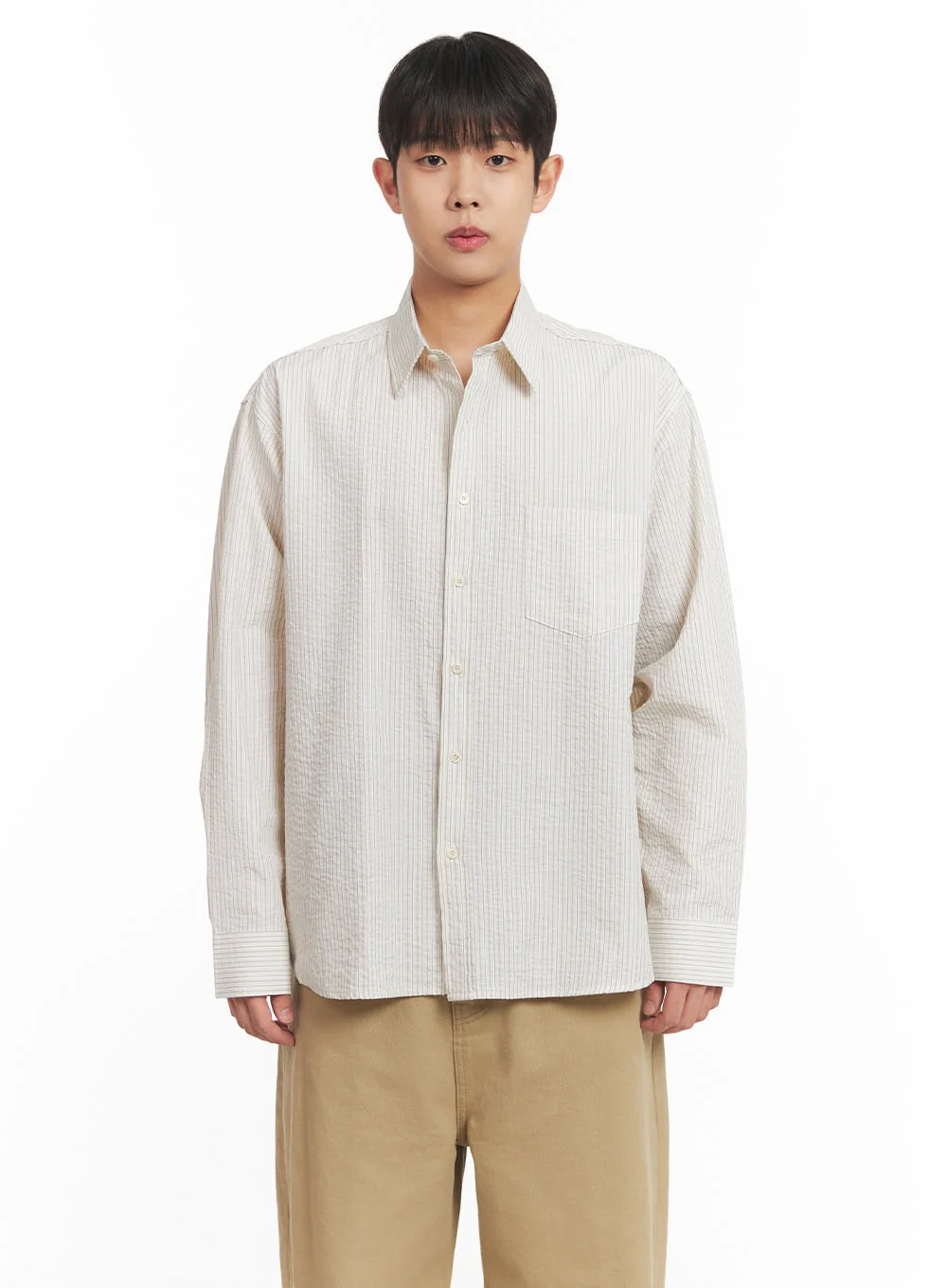 Men's Oversized Stripe Collared Shirt IM514 - Image 15