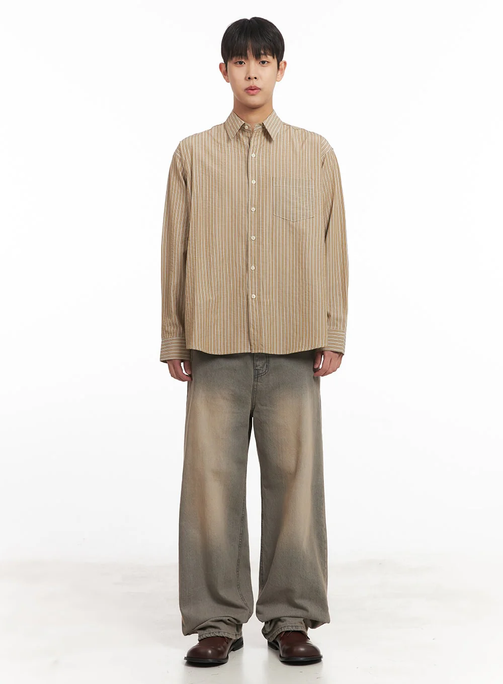 Men's Oversized Stripe Collared Shirt IM514 - Image 7