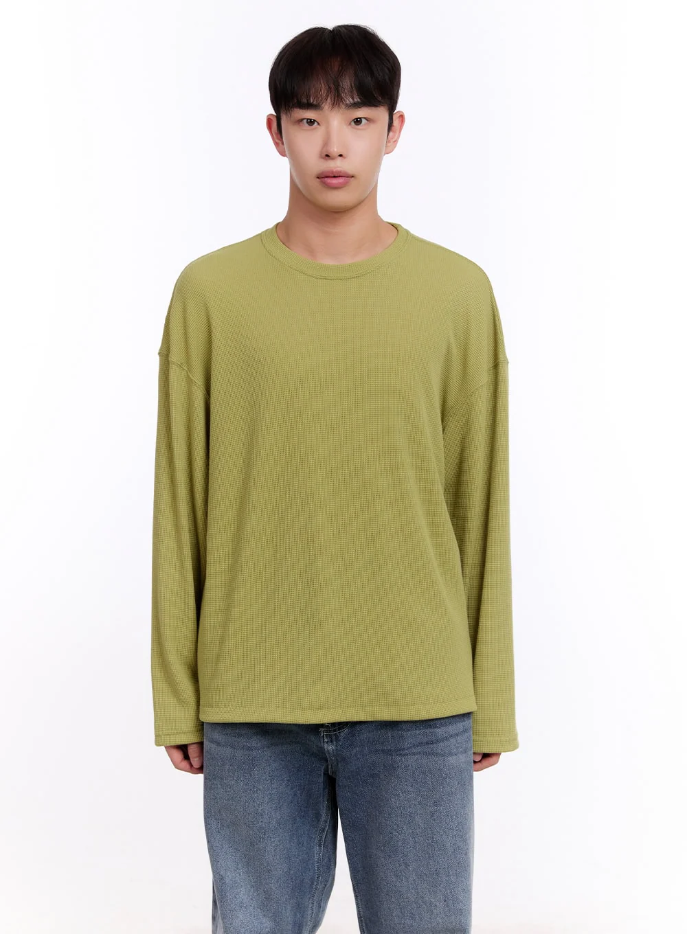 Men's Oversized Waffle-Knit Long Sleeve Tee IM512 - Image 13