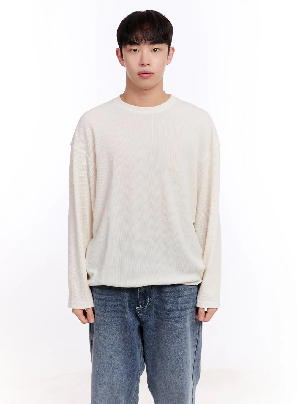 Men's Oversized Waffle-Knit Long Sleeve Tee IM512 - Image 15