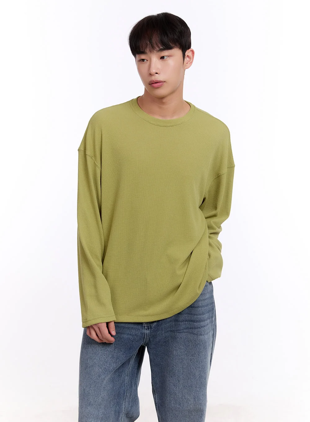 Men's Oversized Waffle-Knit Long Sleeve Tee IM512 - Image 4