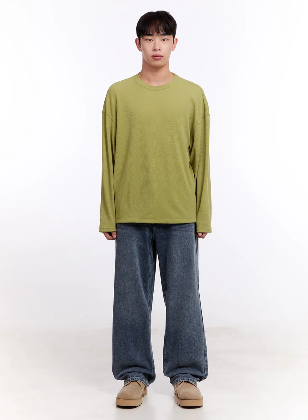 Men's Oversized Waffle-Knit Long Sleeve Tee IM512 - Image 9