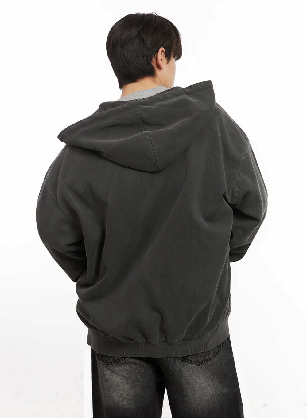 Men's Oversized Washed Zip-Up Hoodie IJ517 - Image 6