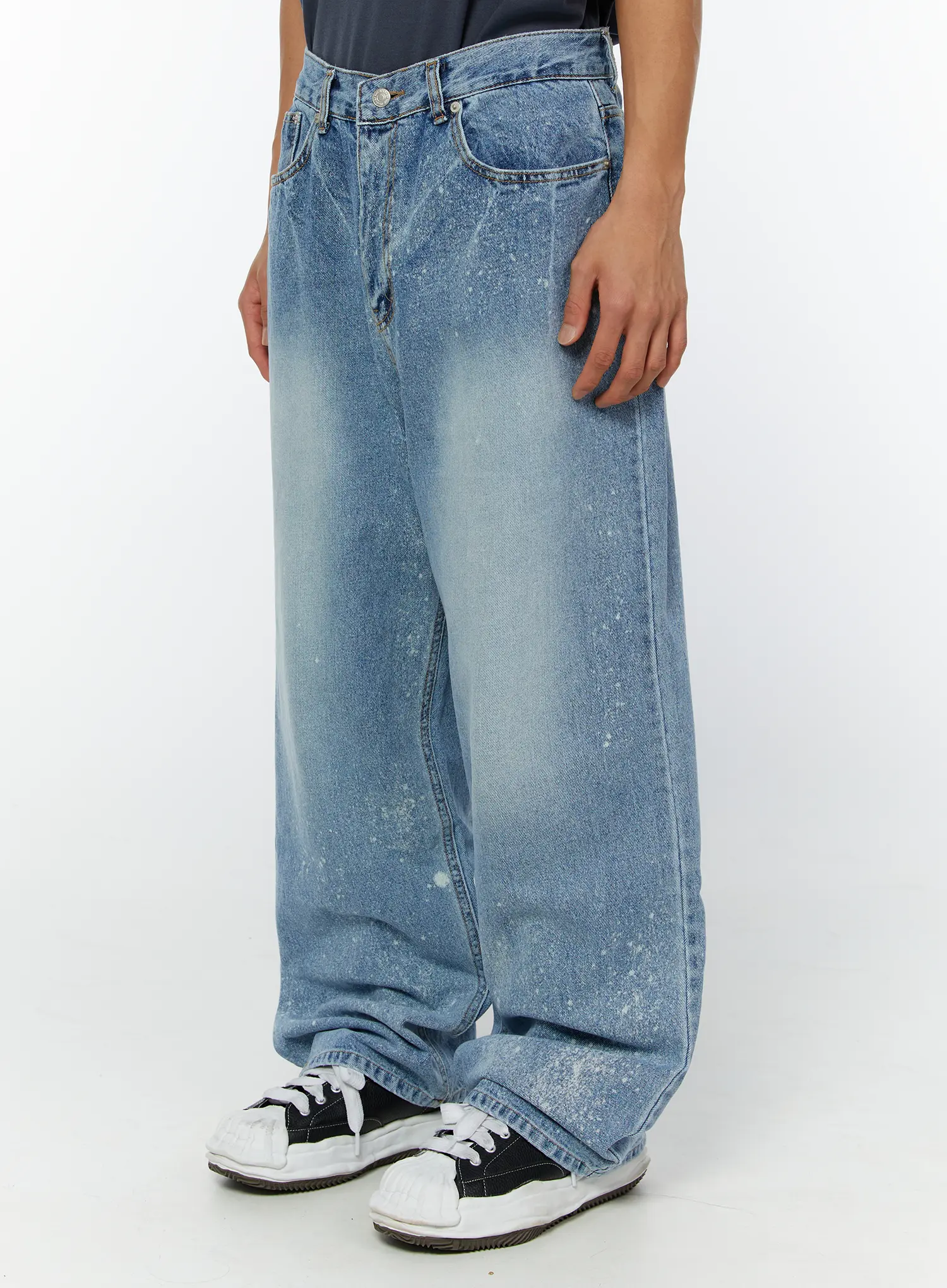 Men's Paint-Splattered Wide-Leg Jeans IY508 - Image 7