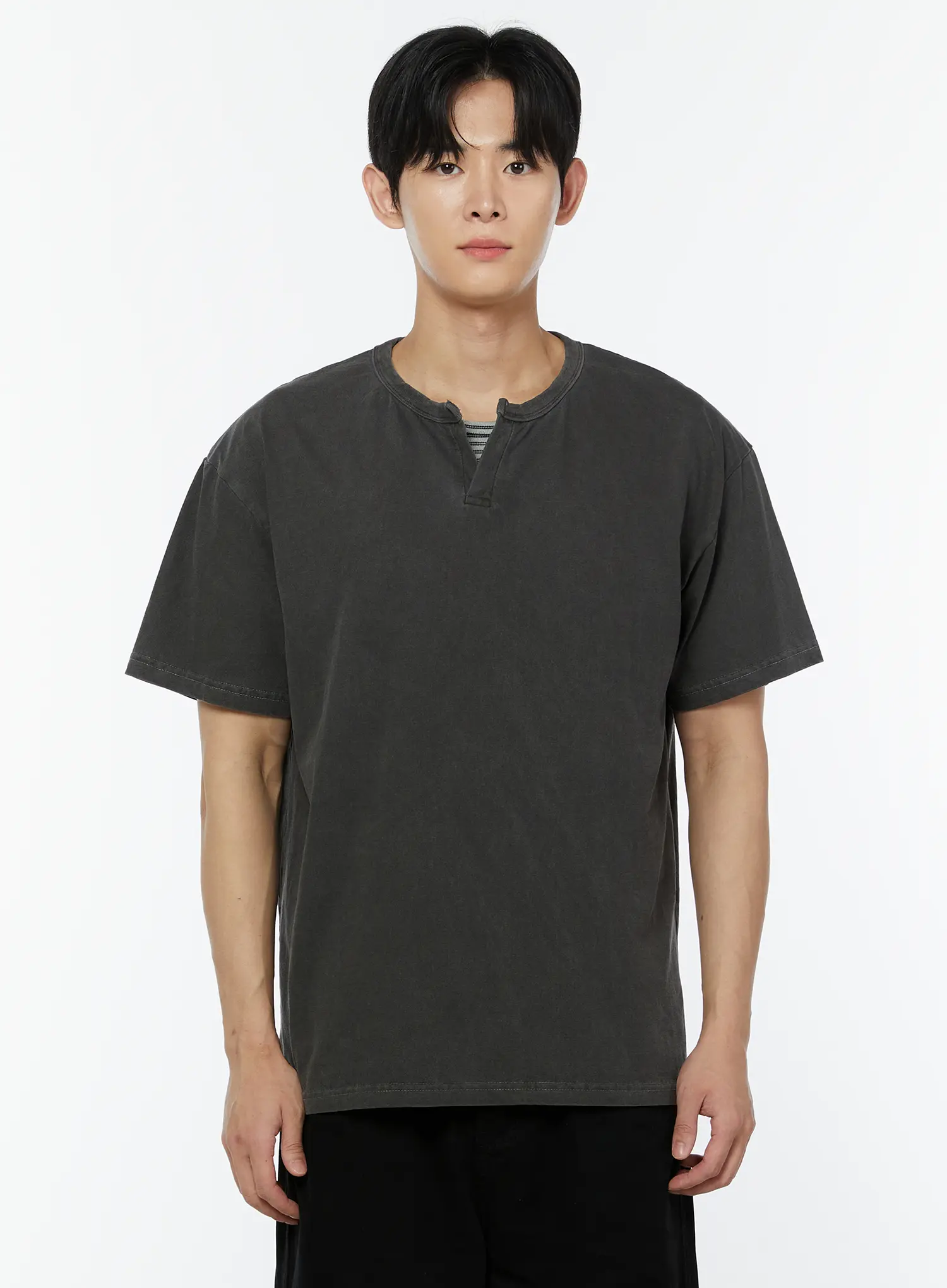 Men's Pigment Washed Henley Neck T-Shirt IU504 - Image 10