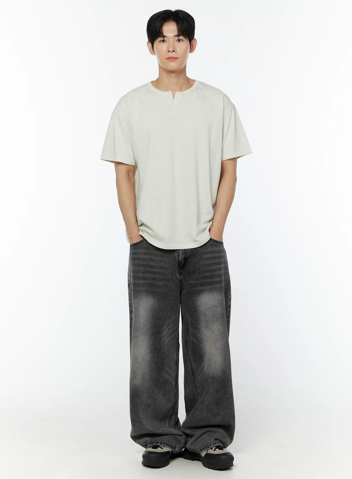Men's Pigment Washed Henley Neck T-Shirt IU504 - Image 3