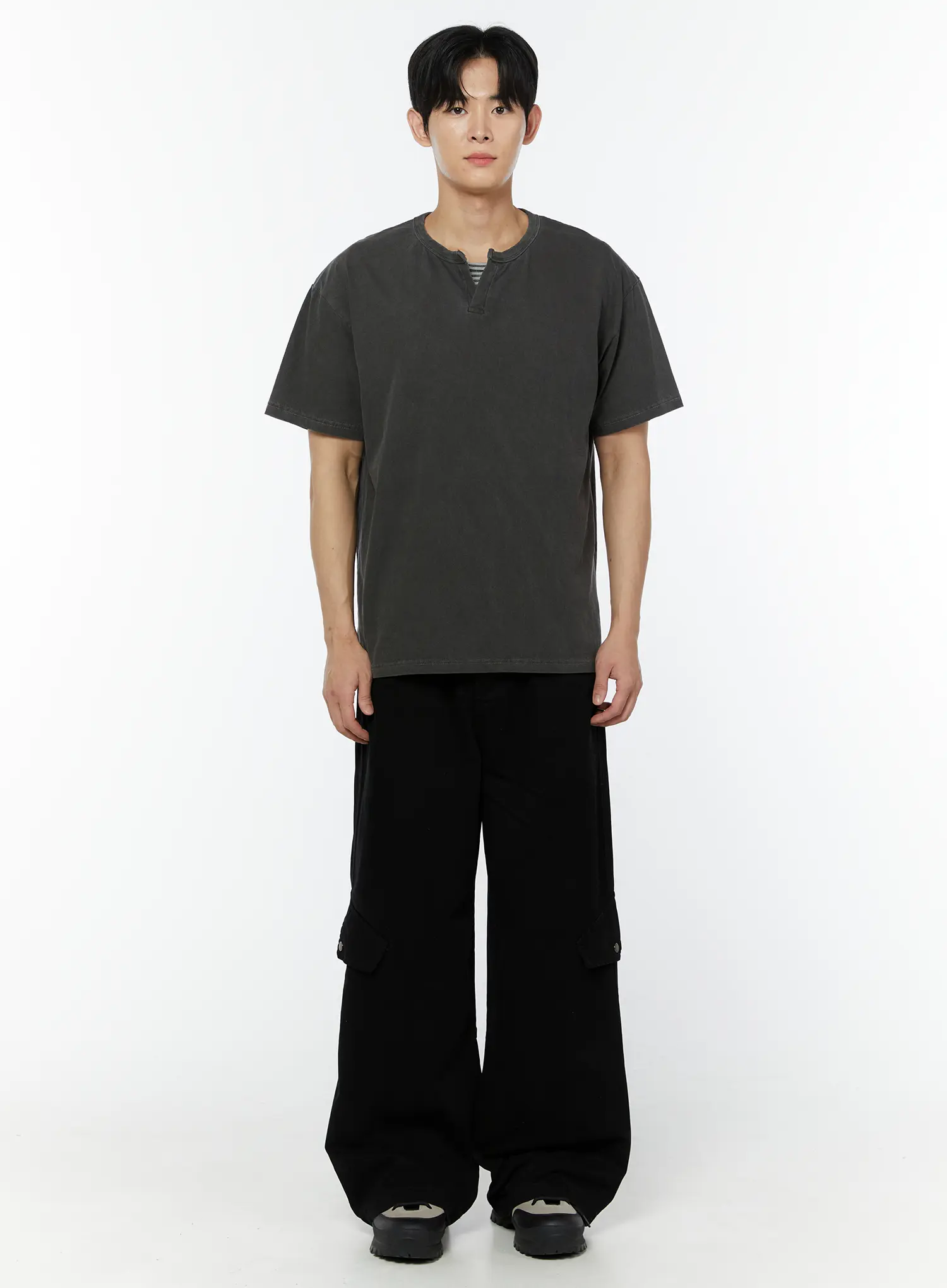 Men's Pigment Washed Henley Neck T-Shirt IU504 - Image 4