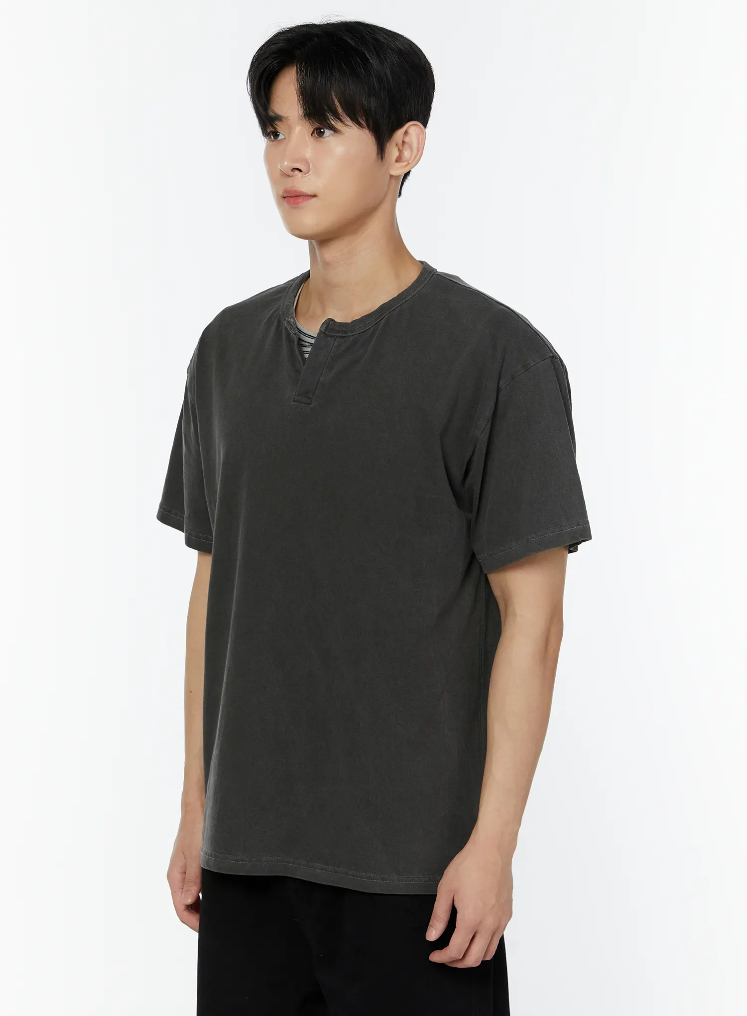 Men's Pigment Washed Henley Neck T-Shirt IU504 - Image 5