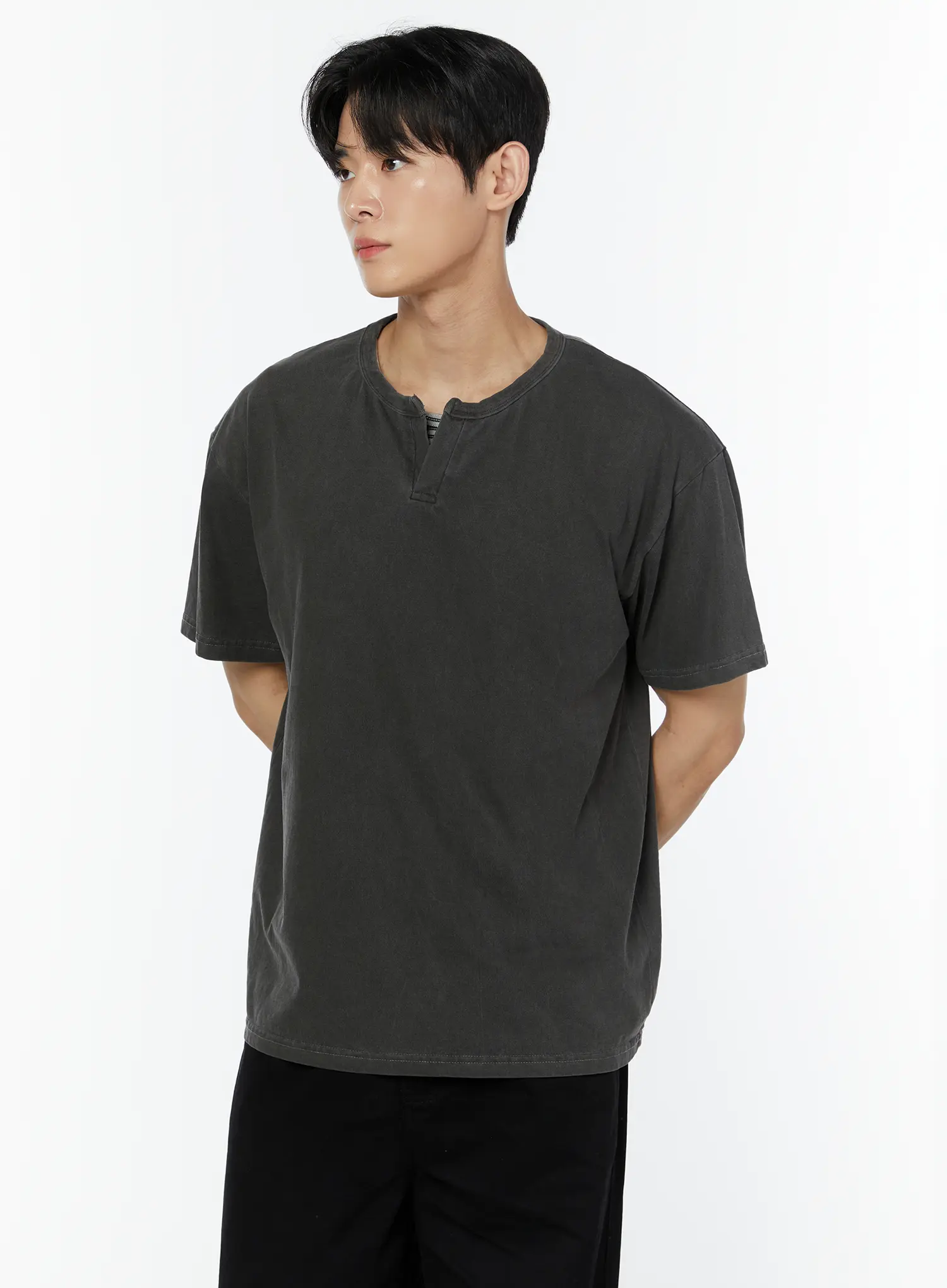 Men's Pigment Washed Henley Neck T-Shirt IU504 - Image 7
