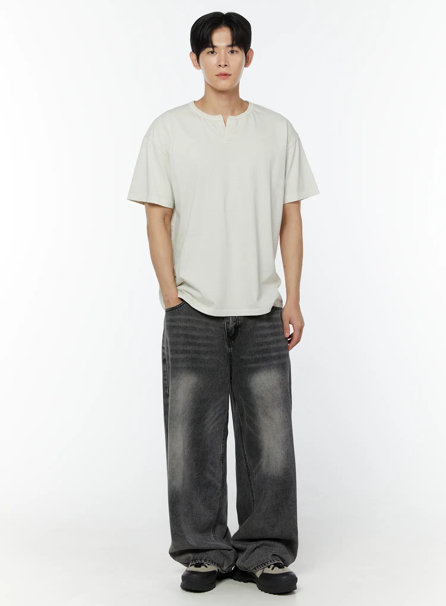 Men's Pigment Washed Henley Neck T-Shirt IU504 - Image 9