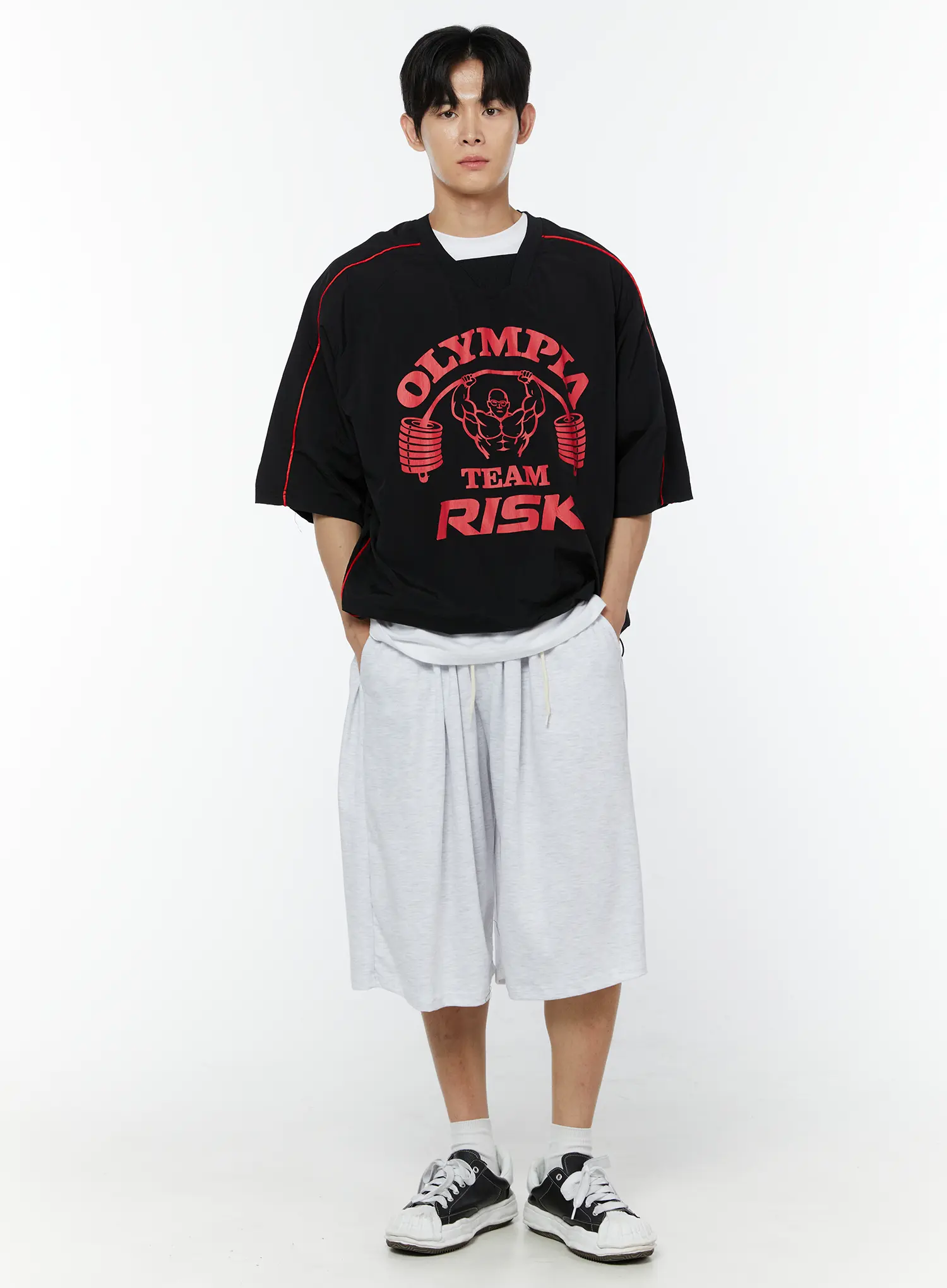 Men's Pintuck Bermuda Shorts (Light Gray) IU508 - Image 3